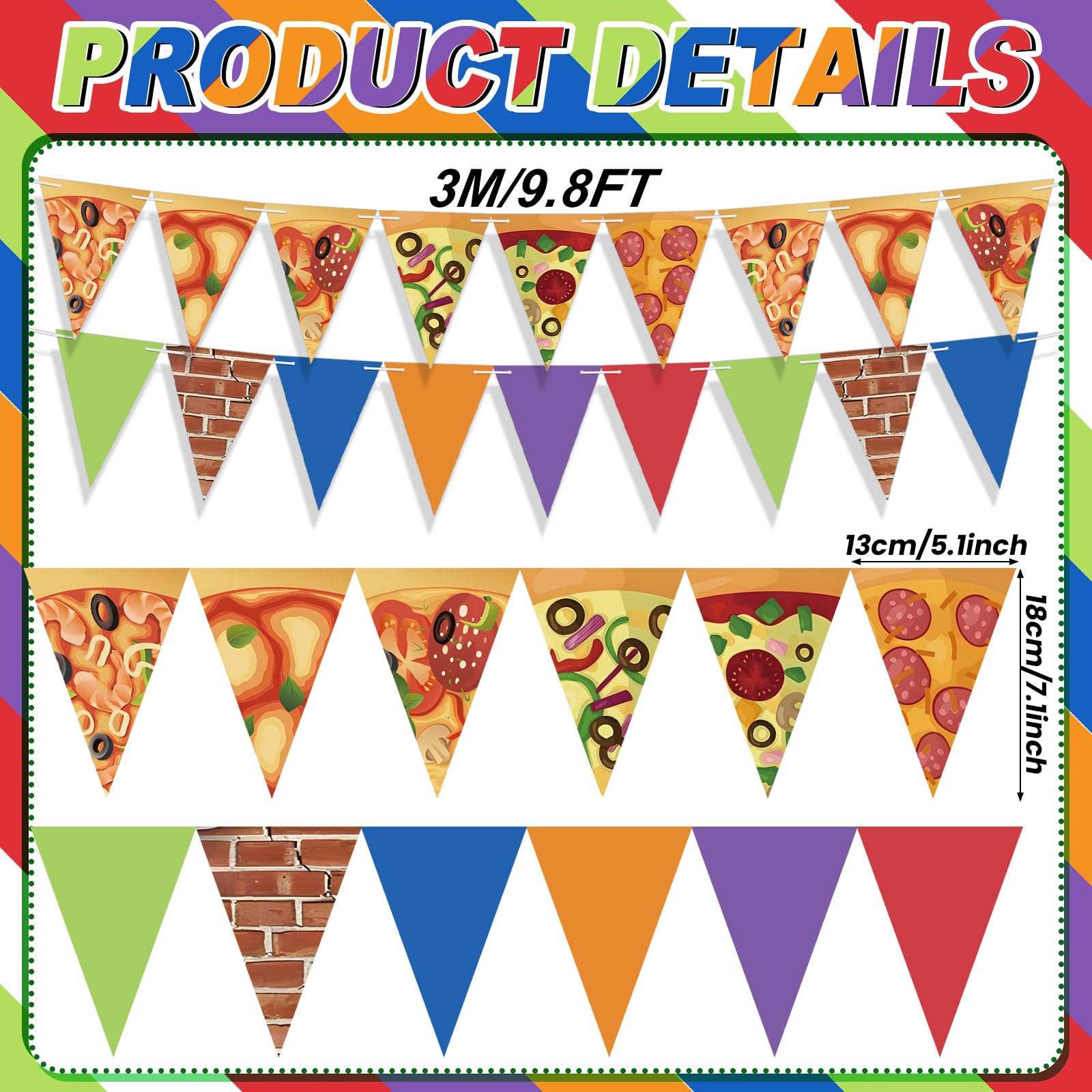 FuWeave 5 Pcs Turtle Party Banners Pizza Birthday Party Decorations Paper Banner Garland Pizza Pennant Flags Green Triangular Fl