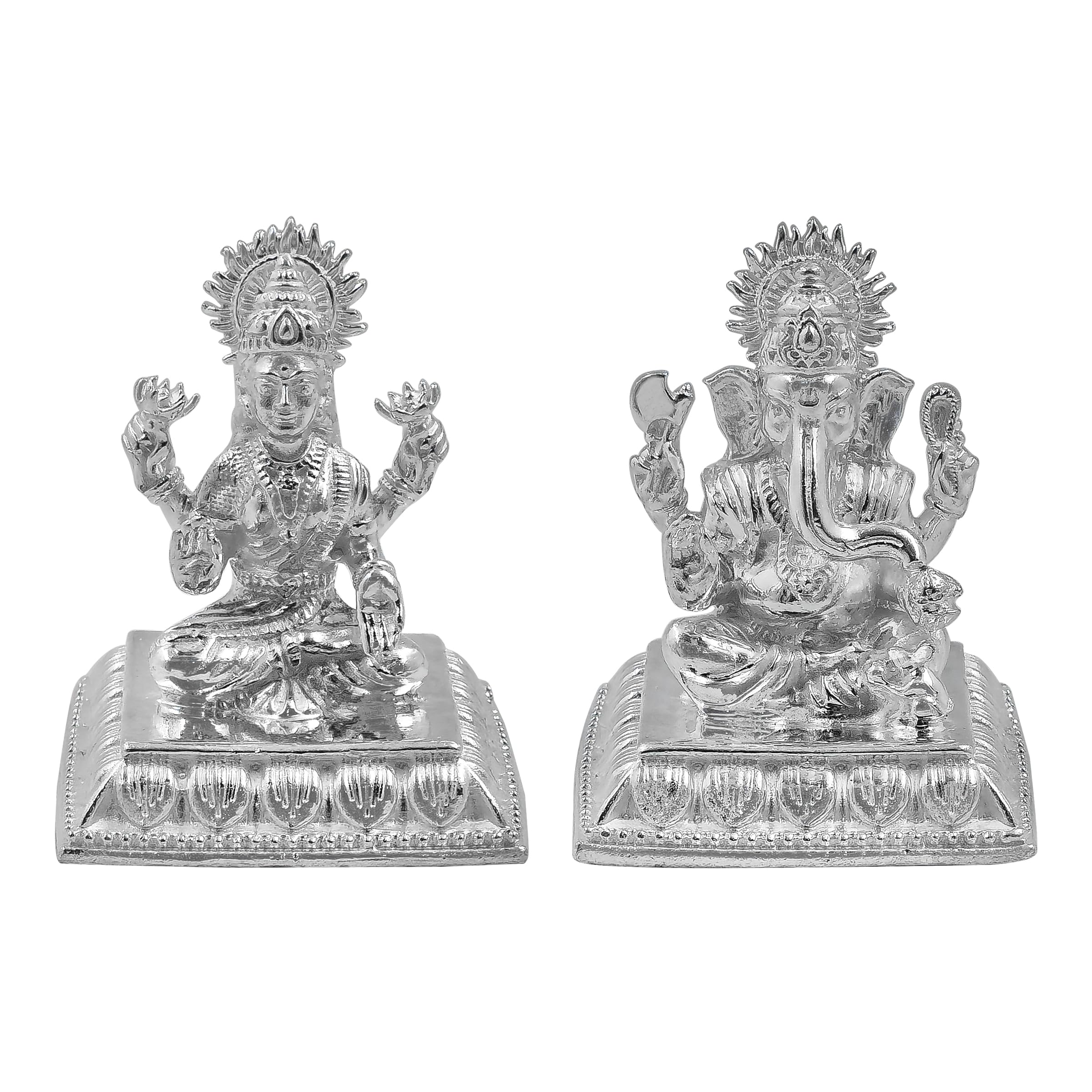 Maa Silver Pure Silver Goddess Lakshmi/Laxmiji & Lord Ganesh/Ganpatiji Solid Idol/Murti With Square Designer Base/Paat Perfect F
