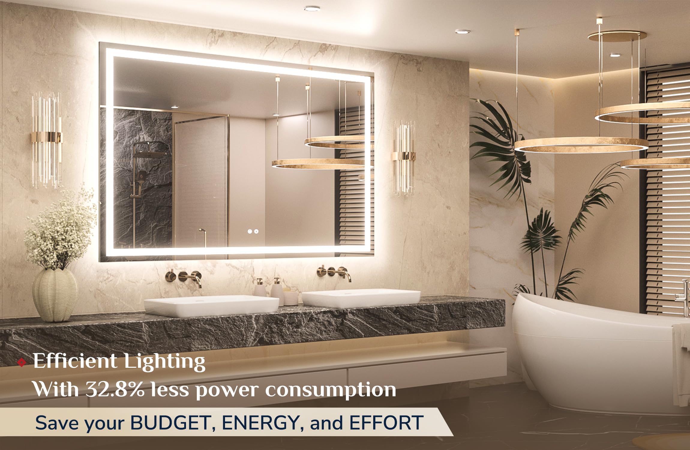 Keonjinn 60     X 40     Lighted Mirror For Bathroom Wall, Led Mirror With Frontlit & Backlit, Large Bathroom Mirror With Lights