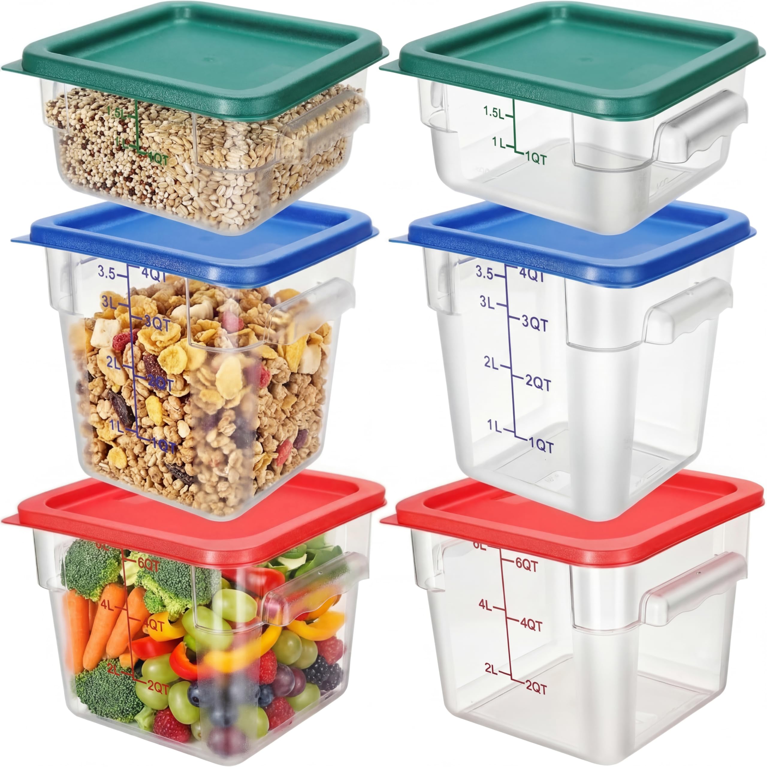 Lallisa 6 Pcs Food Storage Containers with Lids, Clear Square Food Containers with Handles Polycarbonate Restaurant Container Co