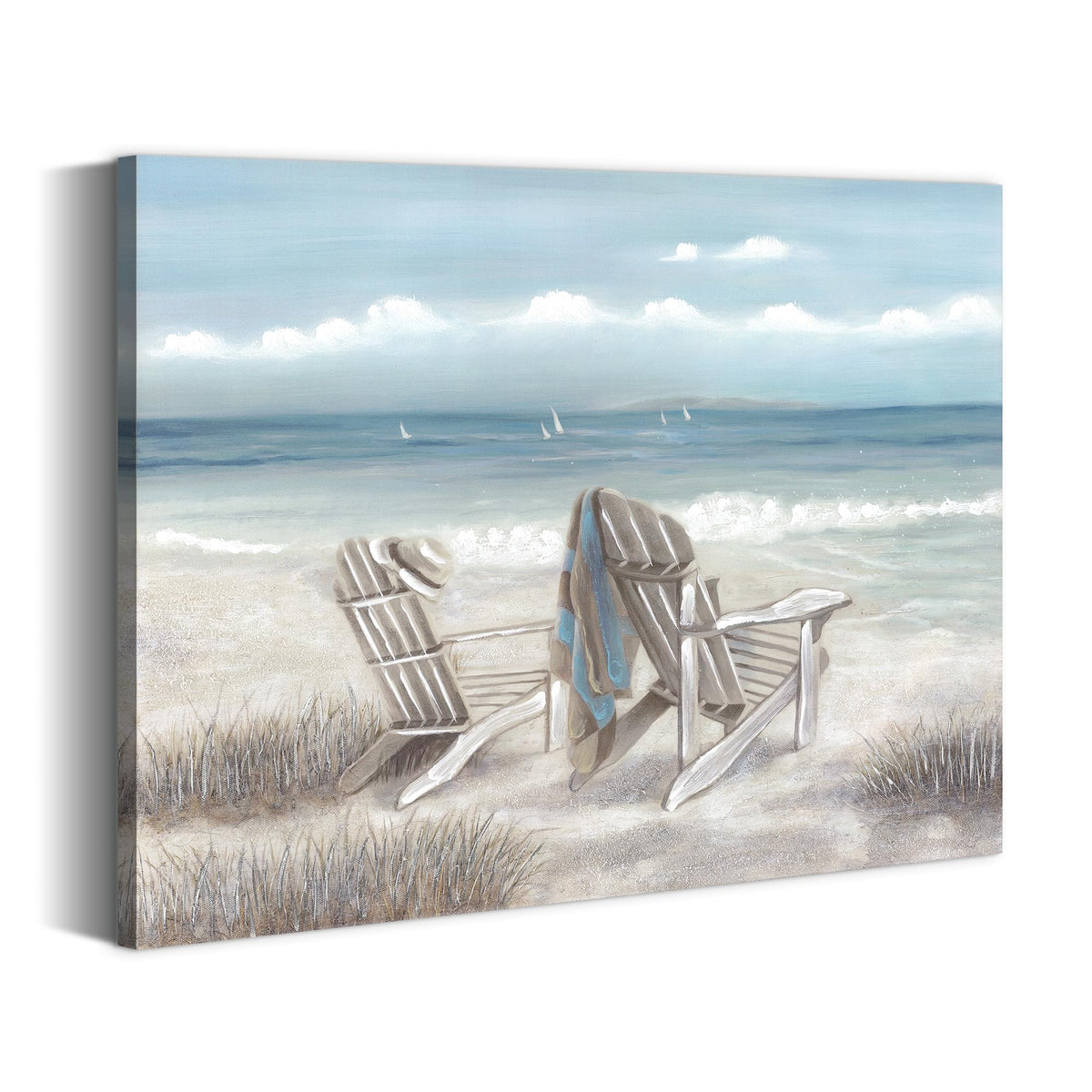 Abstract Beach Canvas Wall Art: Nature Blue Coastal Sea Painting Modern Ocean Scenery Hand Painted Shoreline Artwork Contemporar