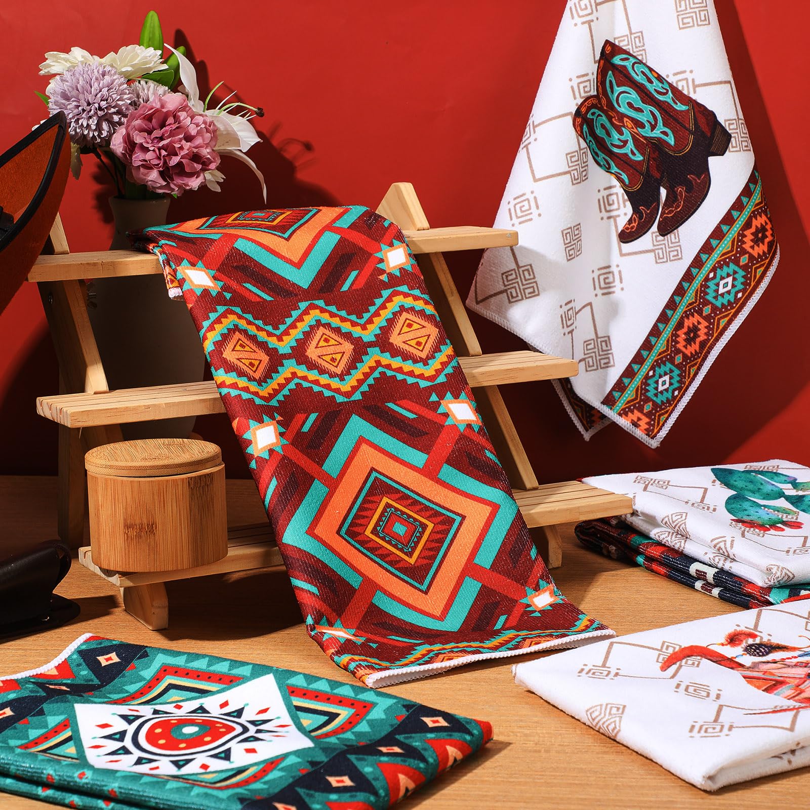 Set Of 6 Southwestern Kitchen Towels Boho Aztec Theme Dishtowel Native American Hand Tea Towels 24 X 16 Inches For Absorbent Kit