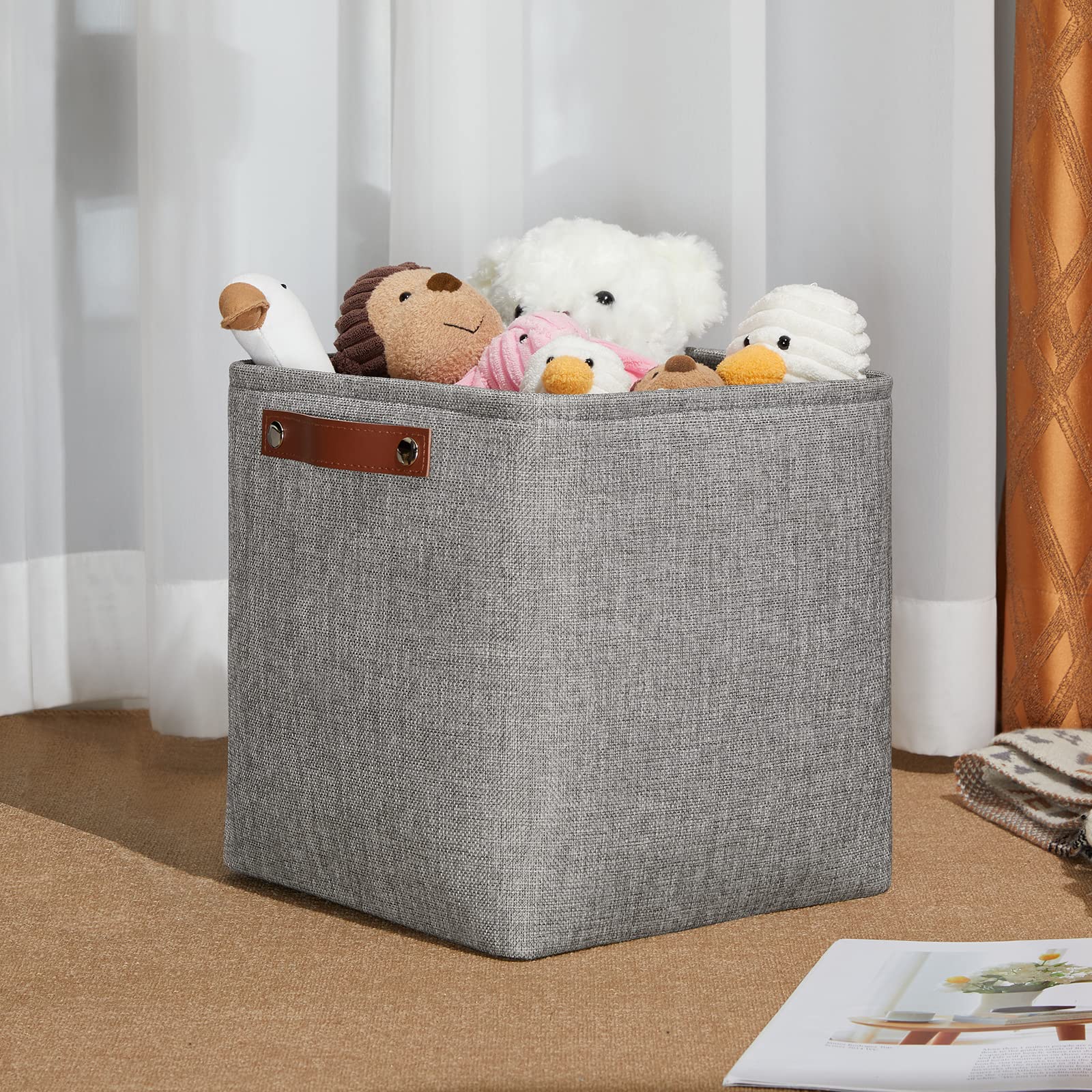 DULLEMELO Square Storage Cubes Baskets for Gifts Empty  11 inch Cube Stroage Bins Linen Closet Organizers and Storage Baskets for Toy Nursery Shelves Bedroom Storage(4 Pack - 11 '' Grey)