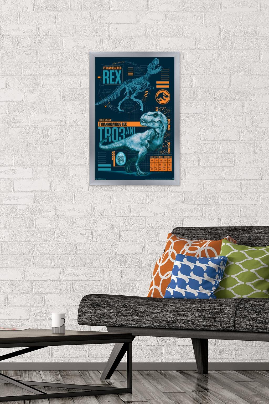 Trends International Jurassic World: Fallen Kingdom - T-Rex Wall Poster, 14.725'' X 22.375'', Silver Framed Version