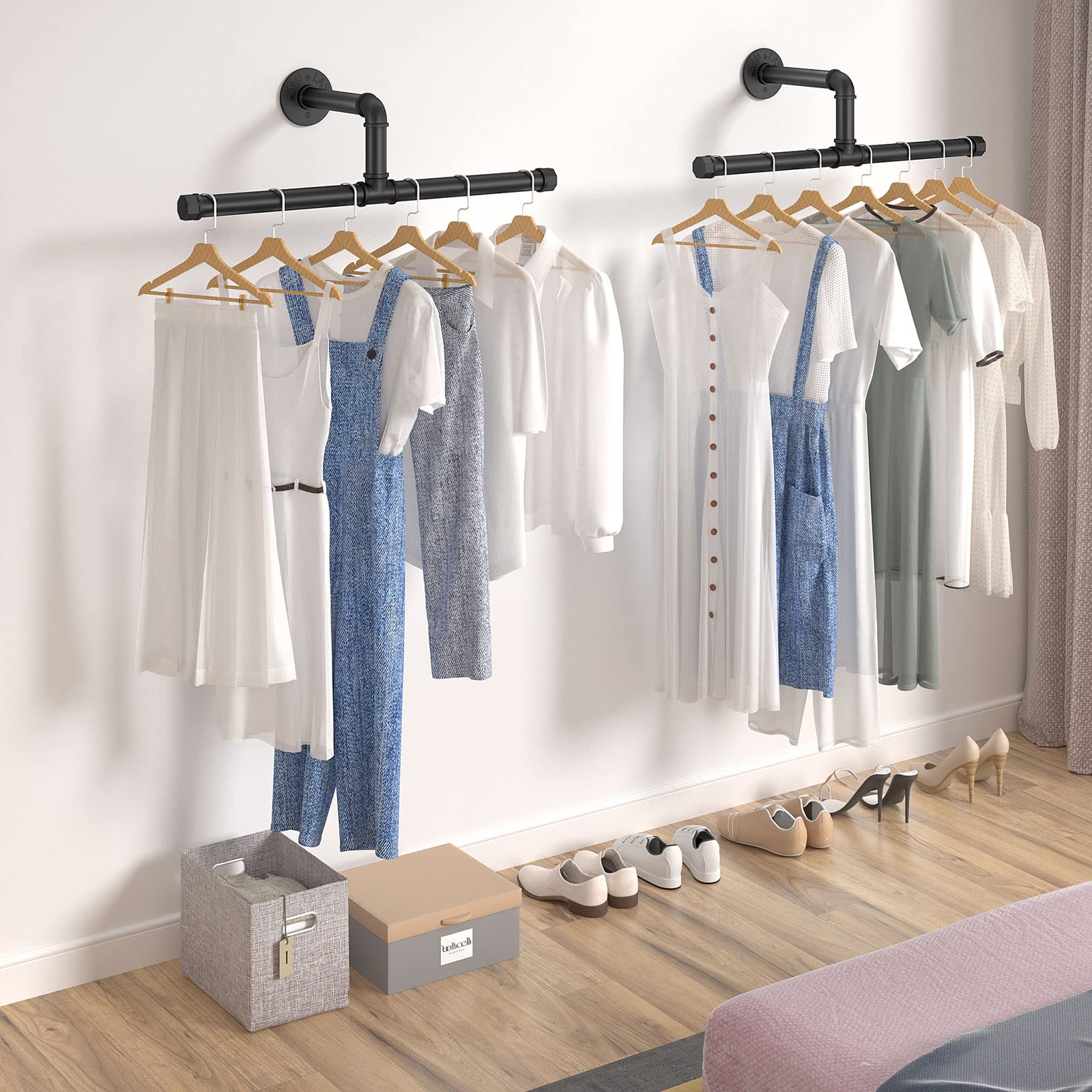 Elibbren Industrial Pipe Floating Clothing Rack Wall Mounted  Commercial or Residential Wardrobe Clothes Display  Heavy Duty Rustic Vintage Steel Black Metal Garment Bracket Frame  1 Pack