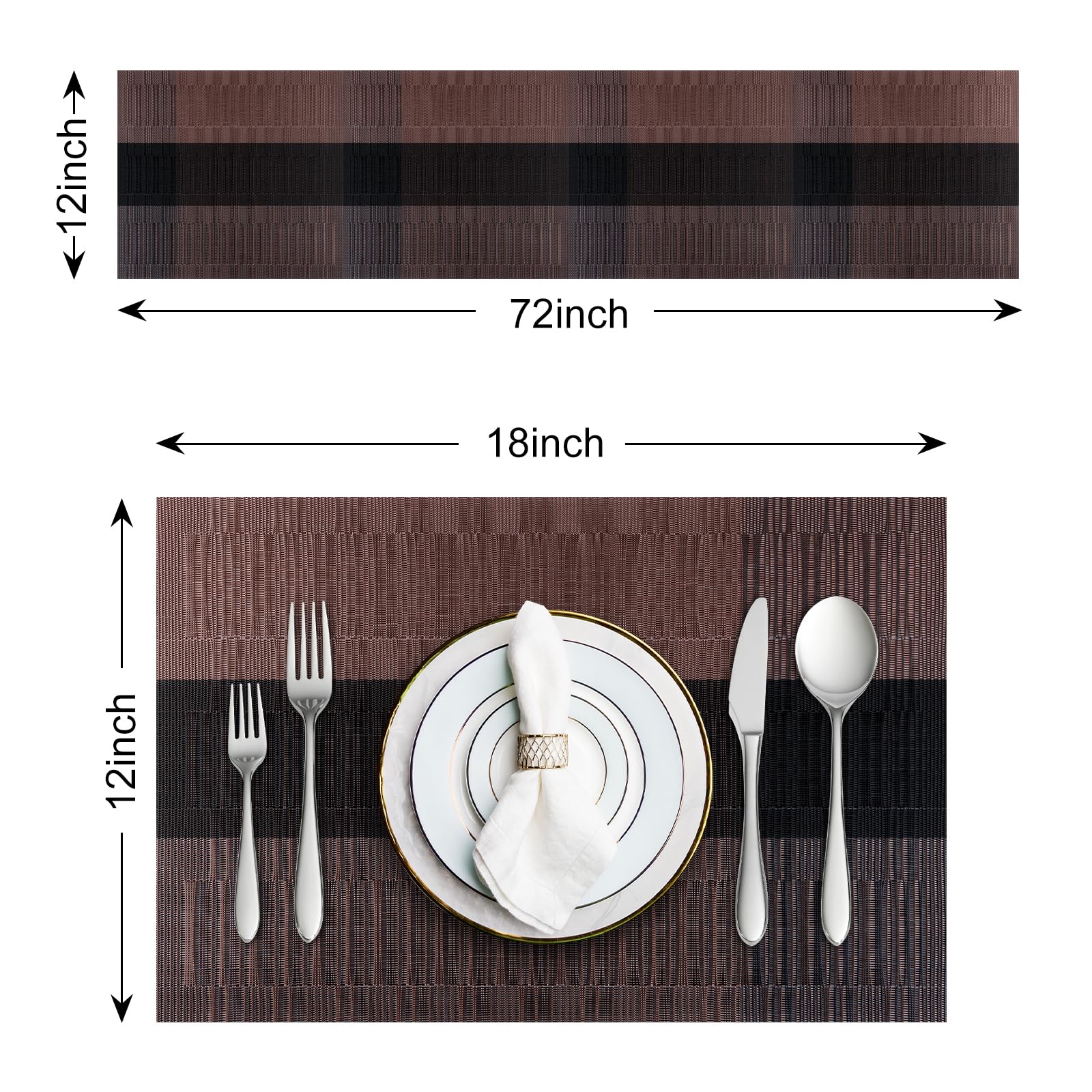 Aofmee Table Runner And Placemats Set Of 6 Washable, Heat Resistant Place Mats With Table Runner, Woven Vinyl Table Placemats Fo