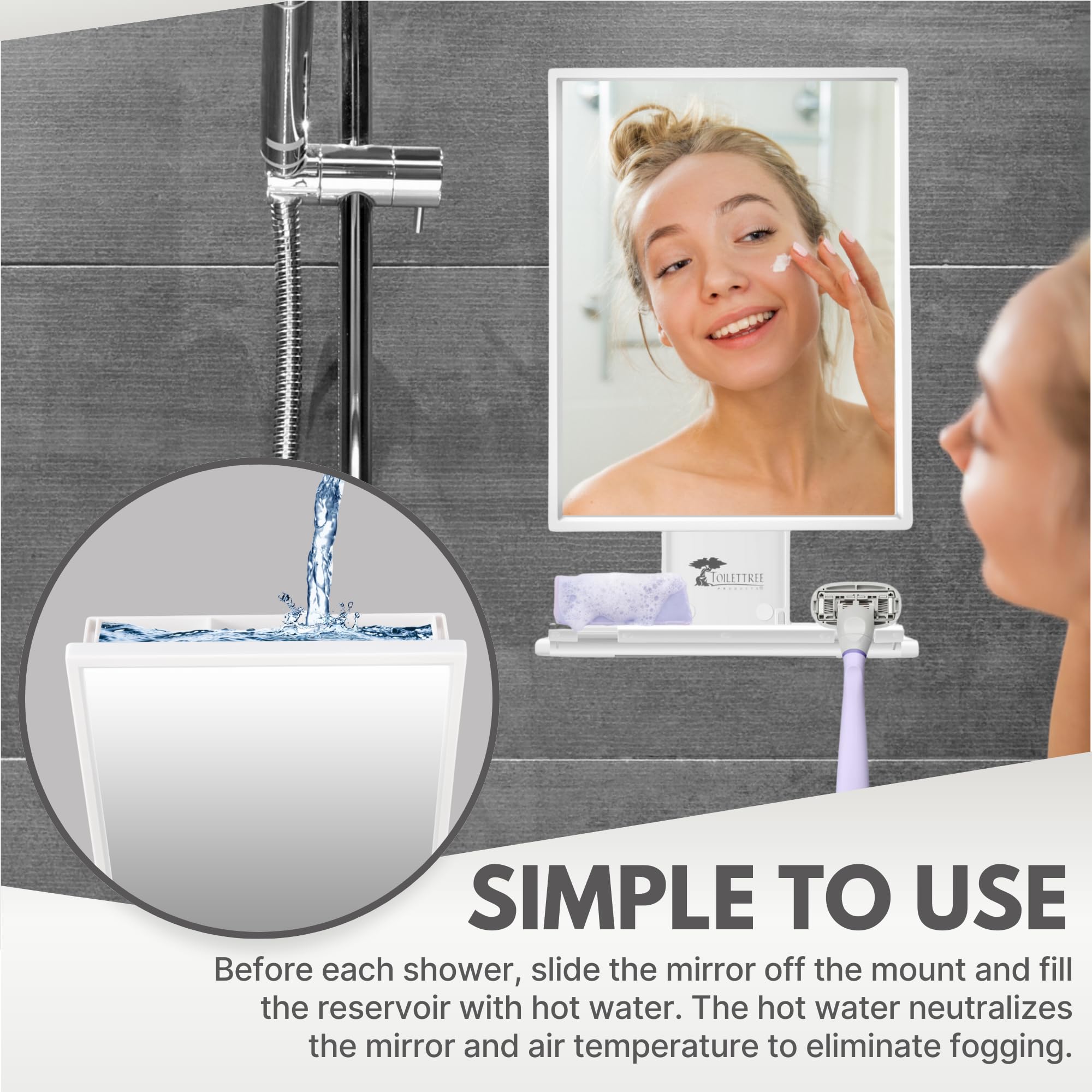Toilettree Products Fogless Shower Mirror For Shaving & Makeup - Adjustable - Anti-Fog Mirror With Squeegee
