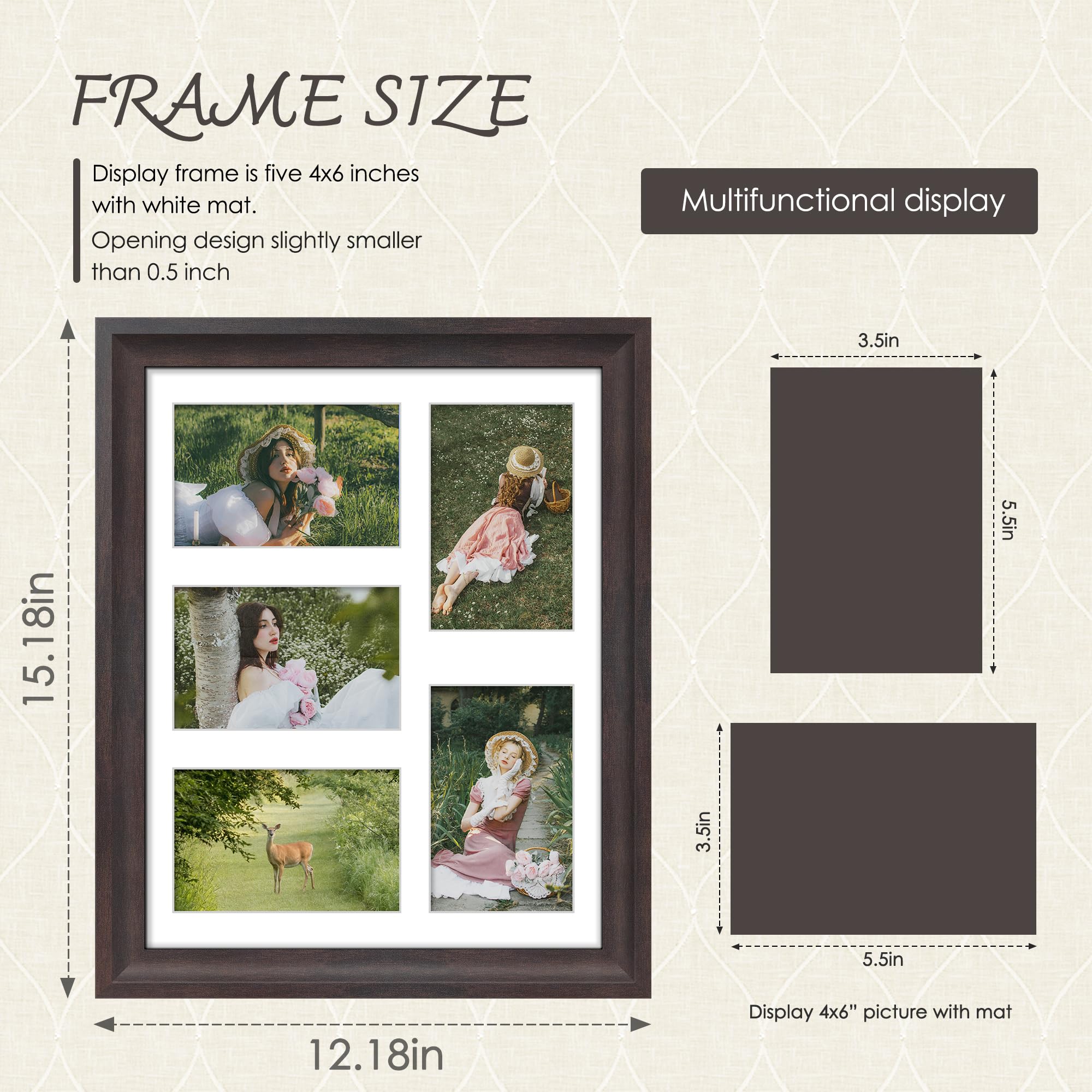 DUENPY 11x14 Picture Frame 4x6 Collage Picture Frame Displays Five 4x6 inch Photos or 11x14 (Without Mat) Wall Decor or Tabletop