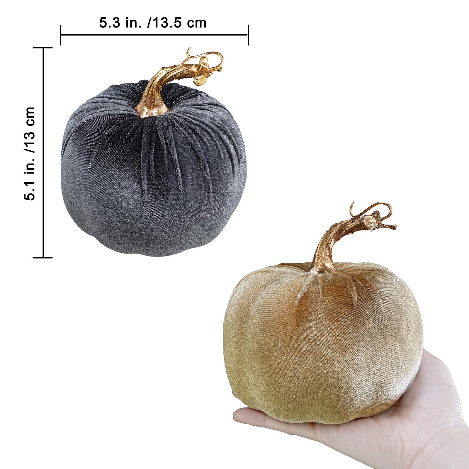 Winlyn 4 Pcs Assorted Faux Velvet Pumpkins Decorative Fabric Pumpkins Foam Pumpkins in White Black Gray Taupe 5  for Thanksgivin