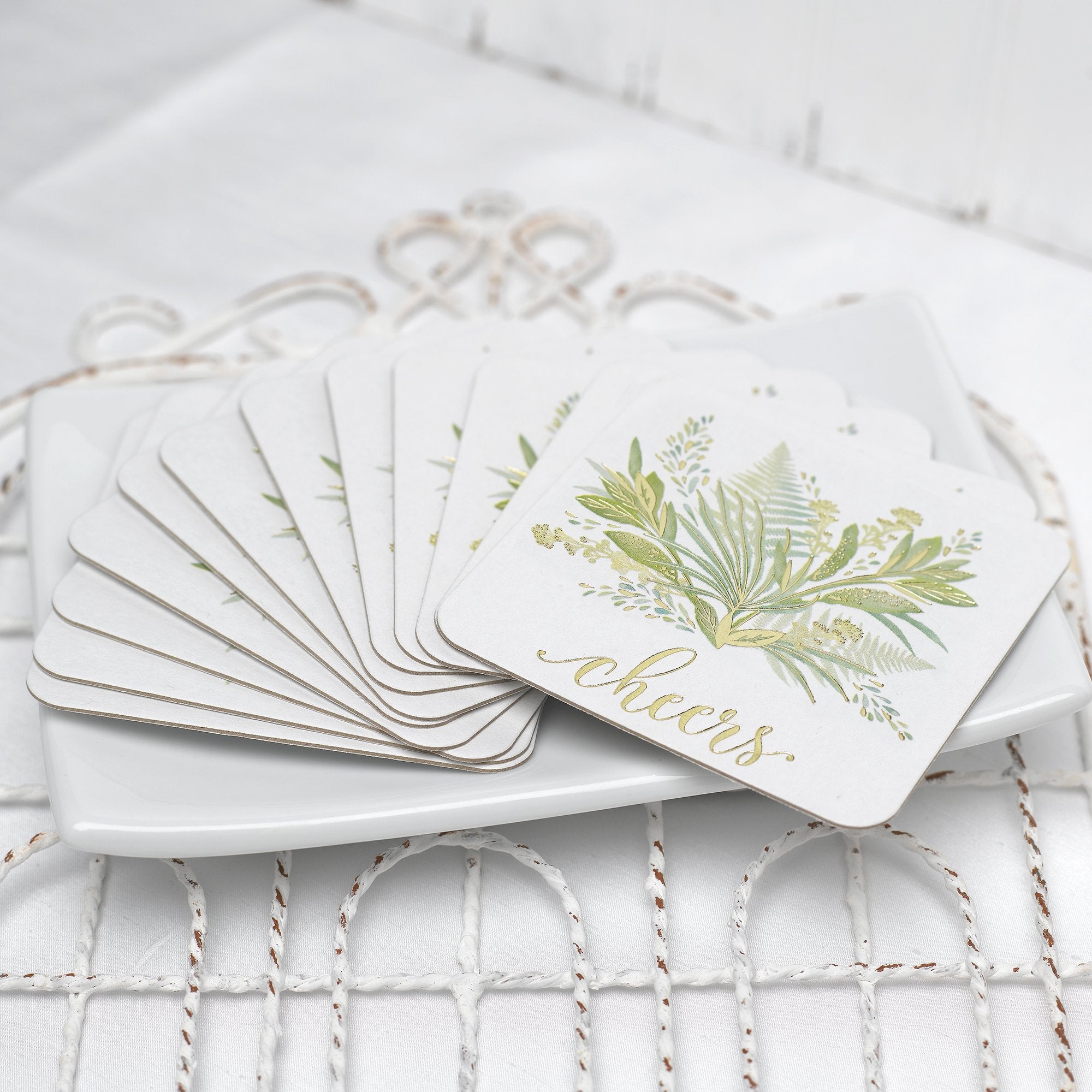 Hortense B. Hewitt Cheers Paperboard Coasters, 4-Inch, Greenery, 25-Count
