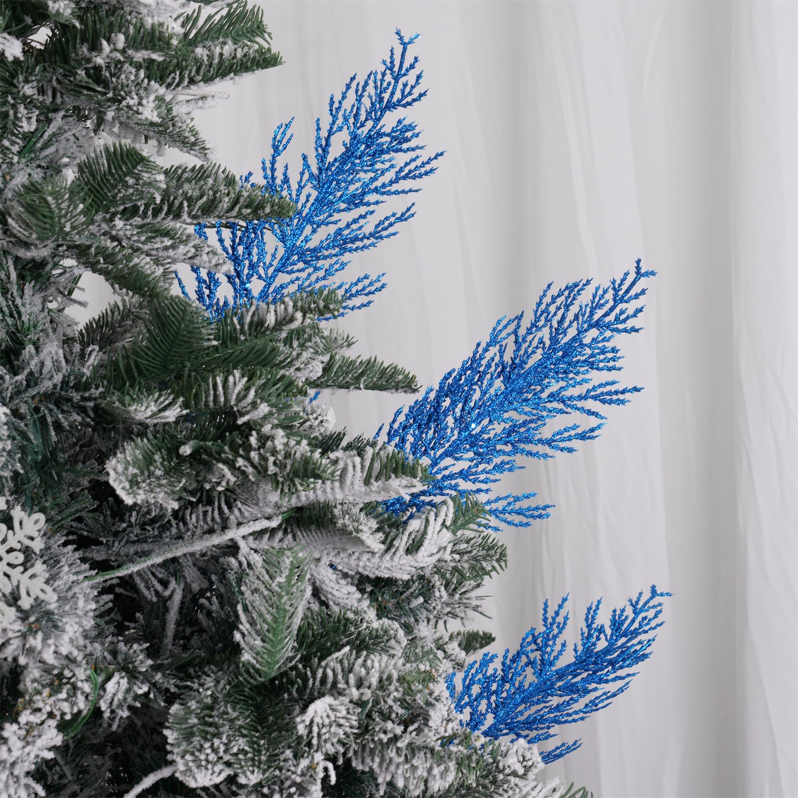 Christmas Glitter Stems 24pcs Artificial Pine Tree Picks for Christmas Tree Ornaments fillers, DIY Xmas Wreath, Crafts, Garland,