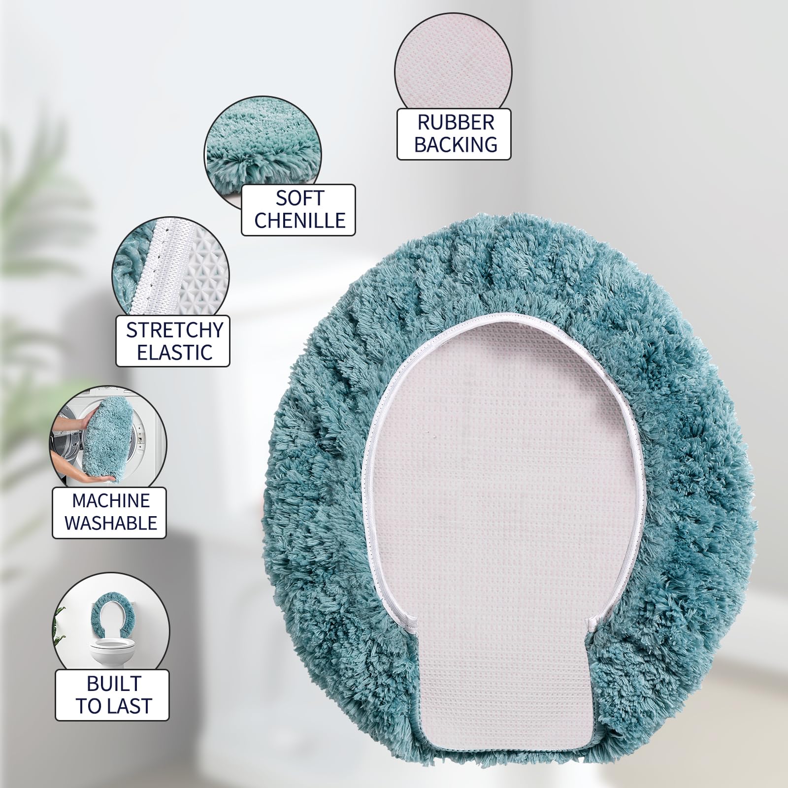 Baahrnom Luxury Toilet Lid Cover Machine Washable Solid Toilet Seat Cover 17.5'' X 15'' Adjustable Rubber Backing Fits Most 16-1