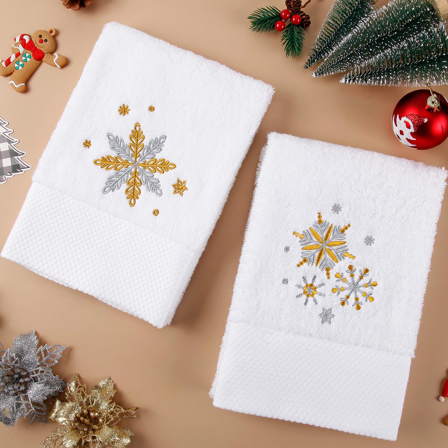 Quera 2 Pack Christmas Hand Towels 100% Cotton Embroidered Premium Luxury Decor Bathroom Decorative Dish Towels Set For Drying,