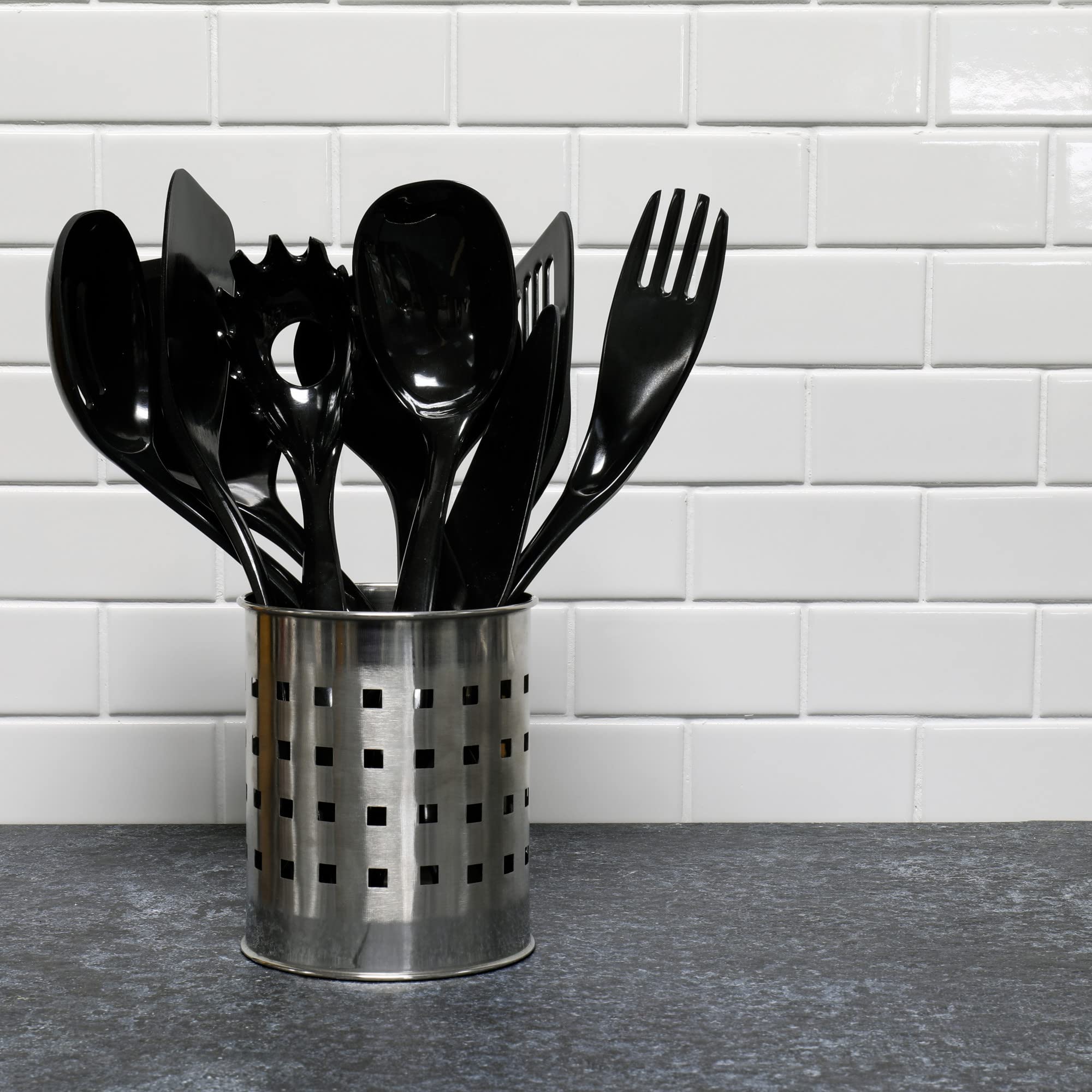 Chef Craft Basic Melamine Slotted Spoon, 11.25 Inch, Black