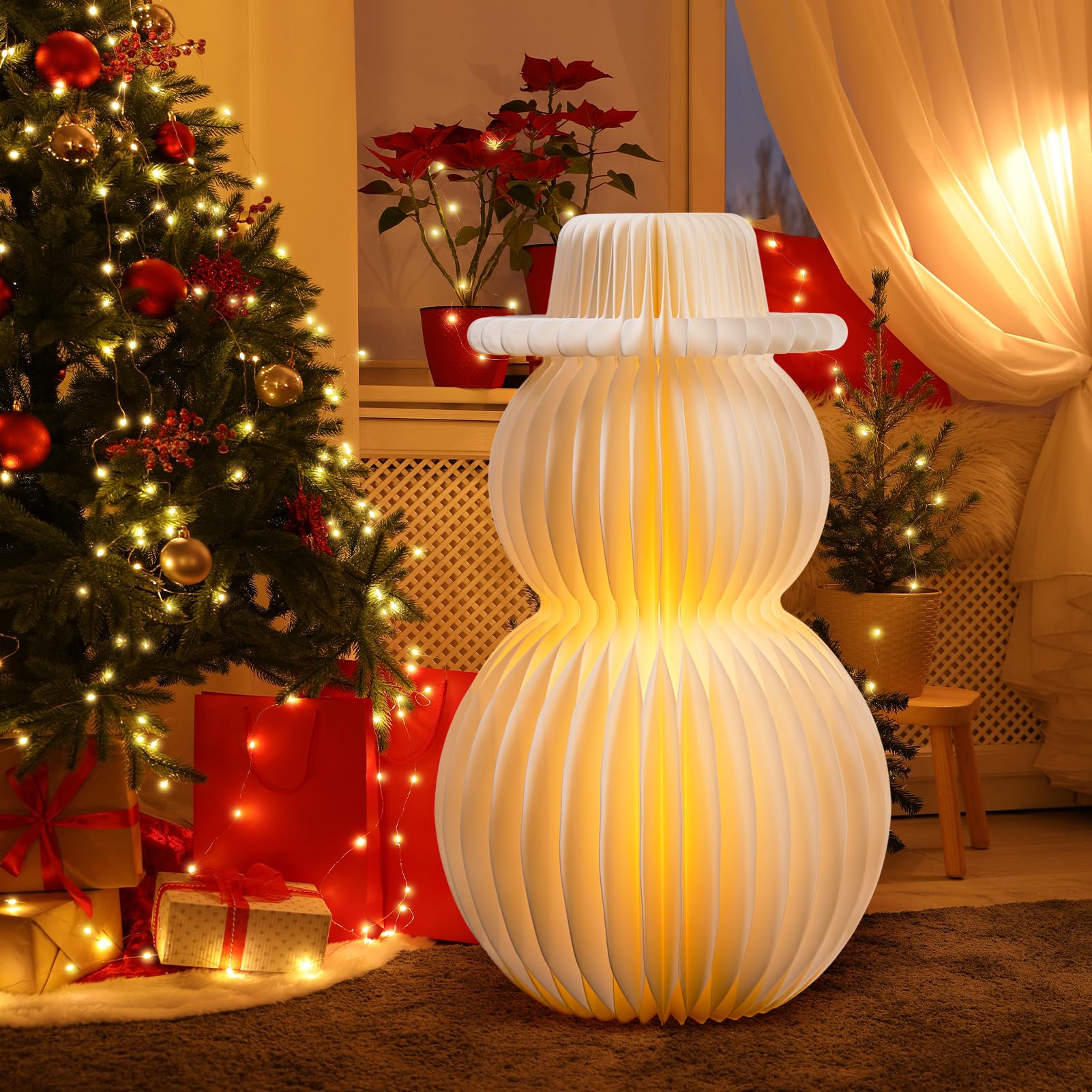 Christmas Table Decorations Indoor, 3D Christmas Snowman Honeycomb Centerpiece 20 Light Up Snowman Lamp Large Paper Christmas