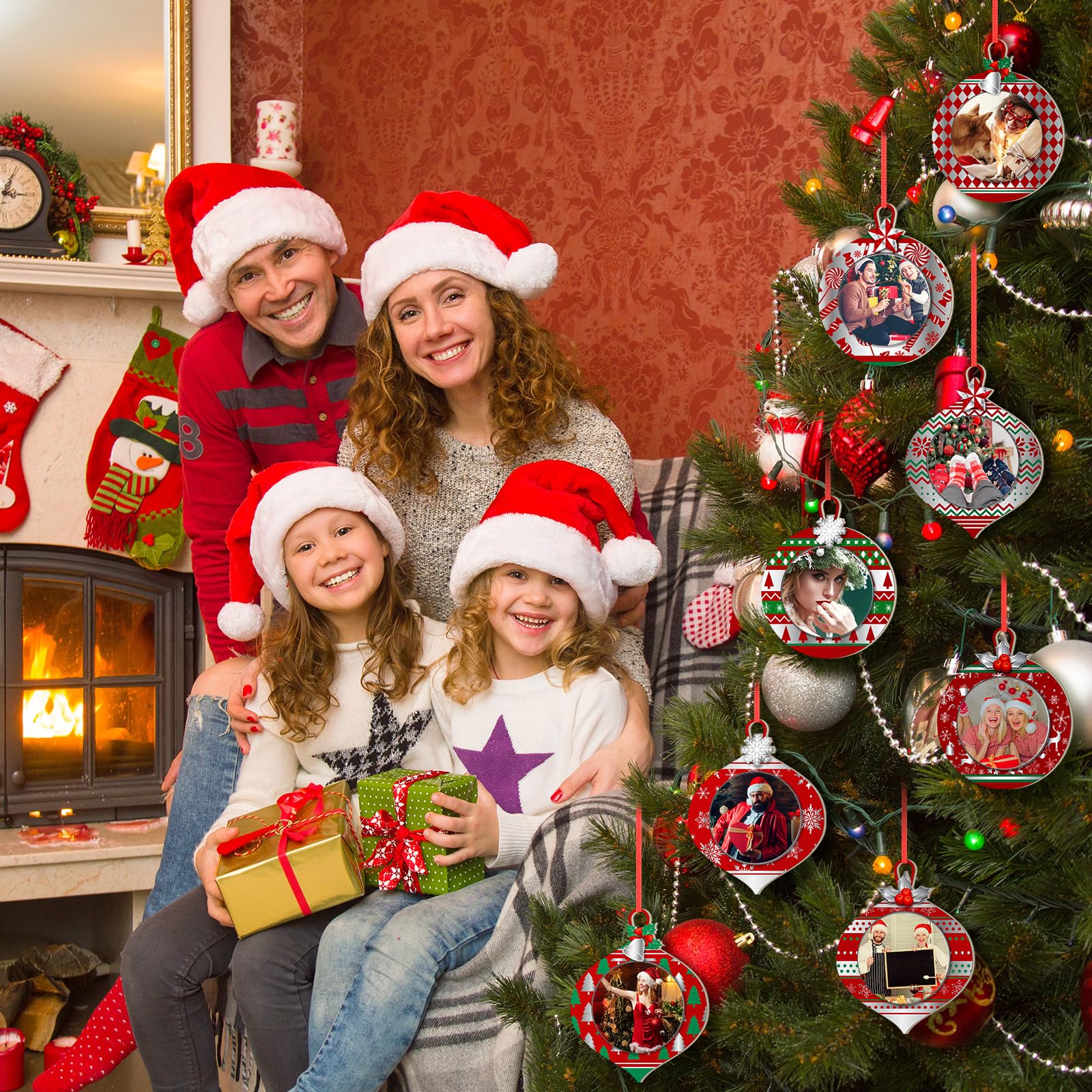 Yalikop 16 Pcs Christmas Photo Frame Ornaments Wooden Christmas Picture Frame Christmas Tree Decoration DIY Xmas Photo Frame Kee