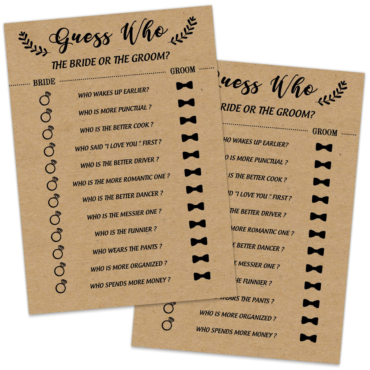 Bridal Shower Game, Guess Who The Bride Or Groom Game Cards For Wedding, 30 Wedding Bridal Shower Party Game Cards Ideas For Cou