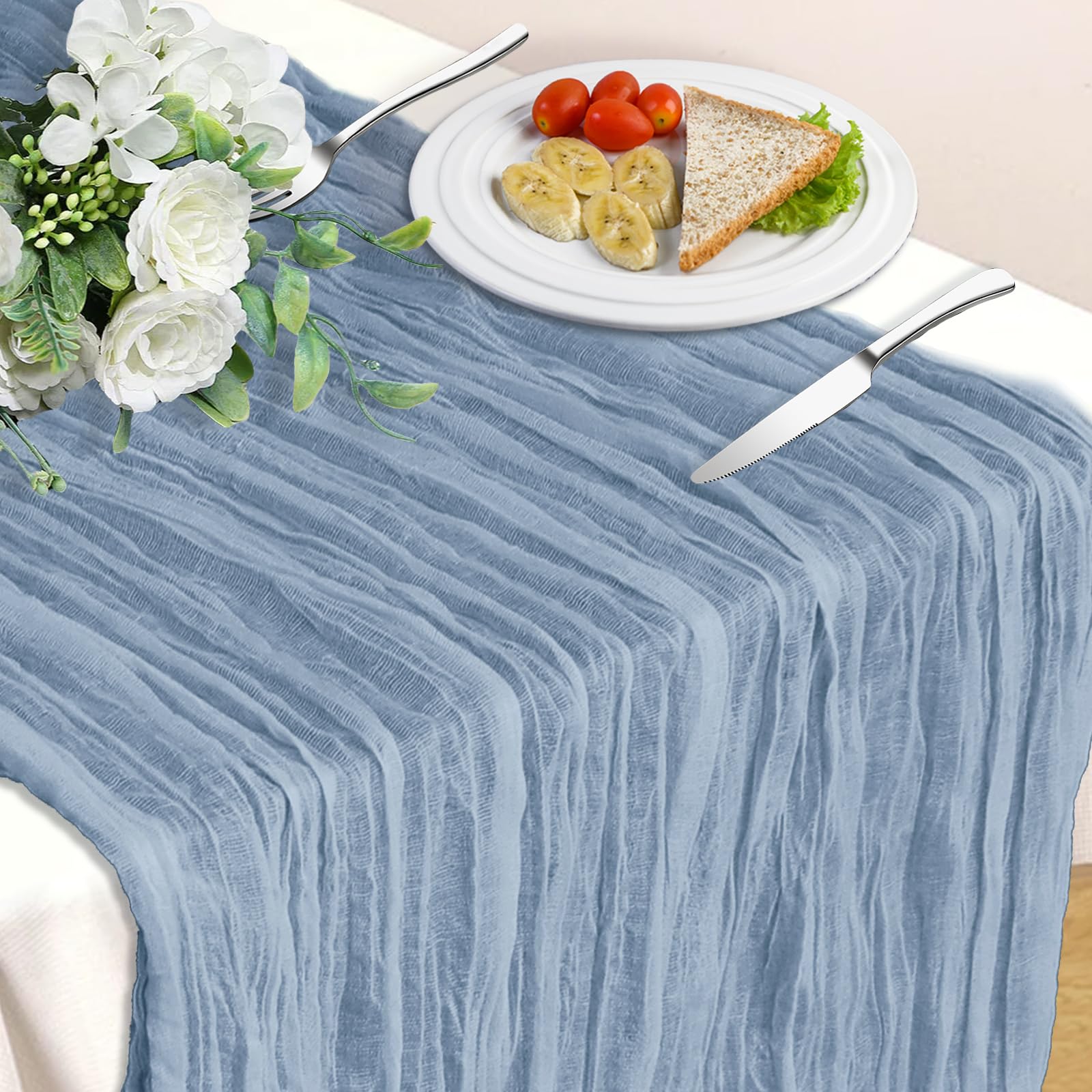 Blue Table Runner, 10Ft 120in Cheesecloth Table Runner, Gauze Rustic Cheese Cloth Table Runners for Wedding, Party, Baby & Brida
