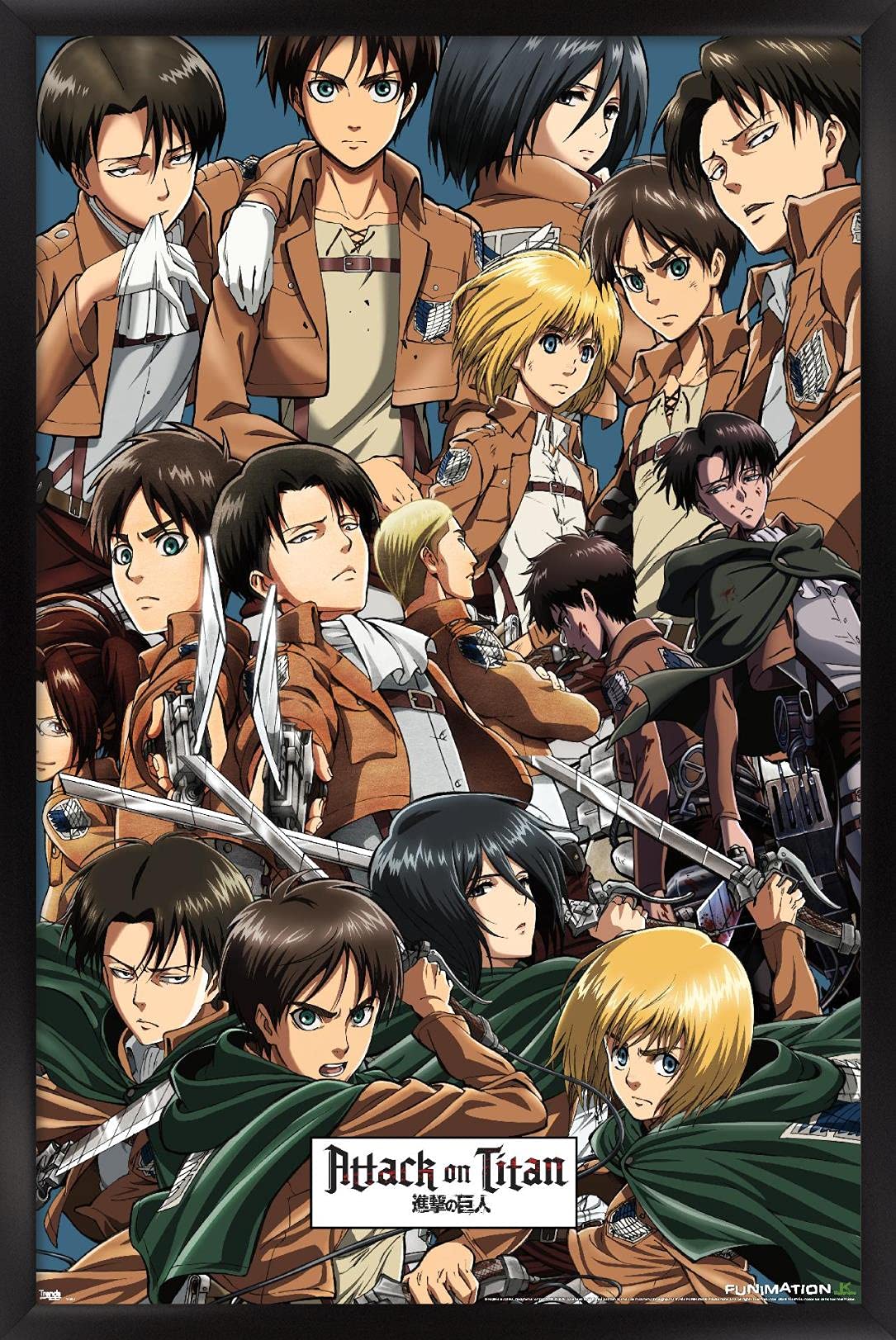 Trends International Attack On Titan - Collage Wall Poster, 22.375'' X 34'', Black Framed Version