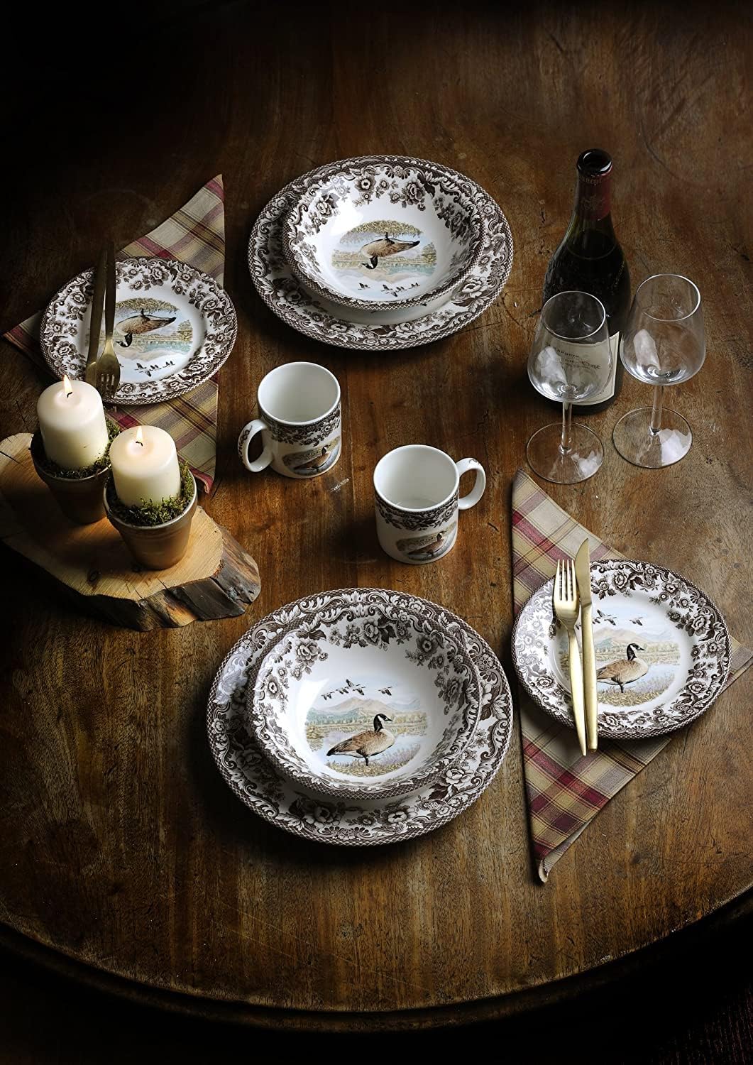 Spode Woodland Canadian Goose Dinner Plate - 10.5 Inch Fine Earthenware with British Flowers Border, Microwave, Oven, Freezer &