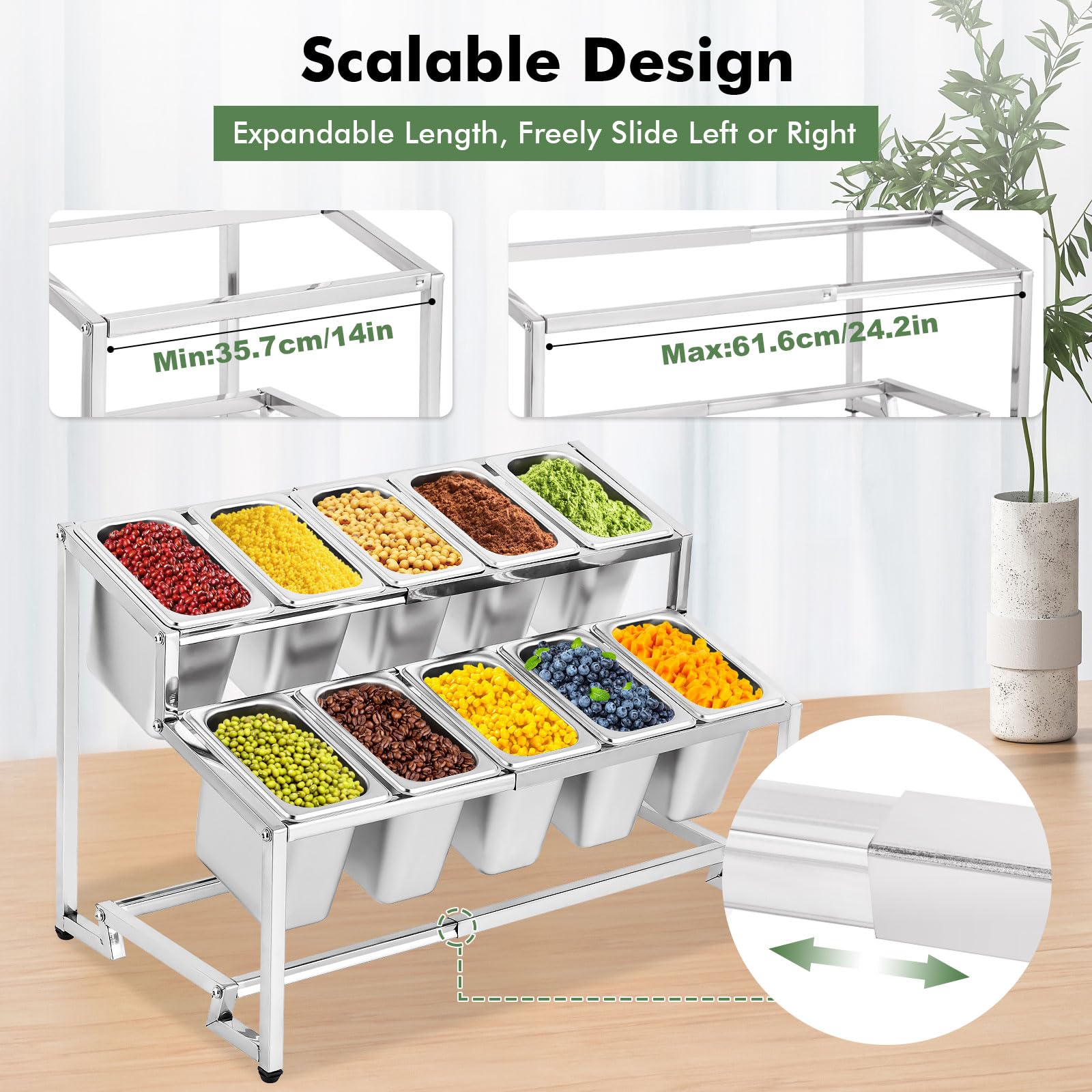 Meticuloso Expandable Spice Rack Stainless Steel Organizer Shelf For Sauce Ingredients Fruits, For Kitchen Pantry Use,10 Spoons,
