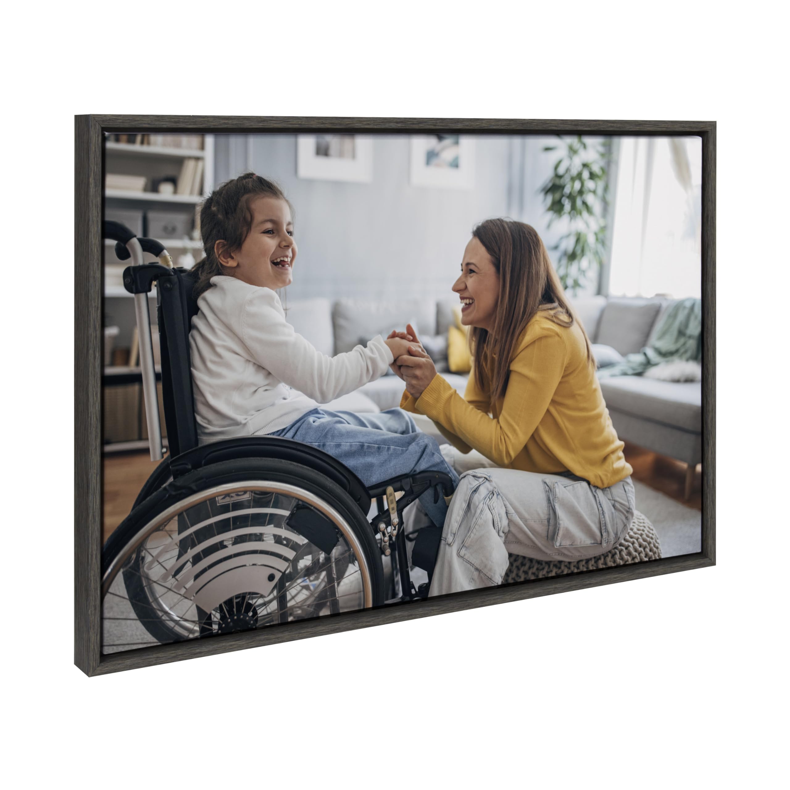 Kate And Laurel Sylvie Custom Printed Framed Canvas Wall Art, 33X23 Dark Gray, Personal Canvas Print With Your Photos For Bedroo