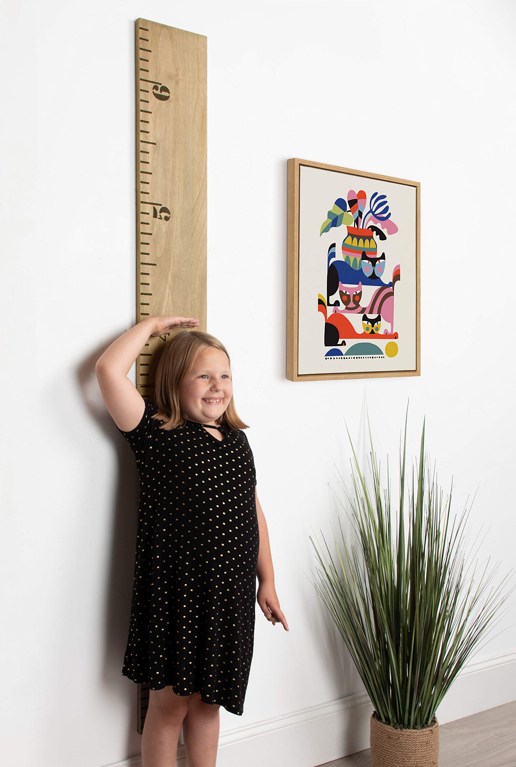 Kate And Laurel Sylvie 3 Cats Framed Canvas Wall Art By Rachel Lee, 18X24 Natural, Abstract Wall Decor