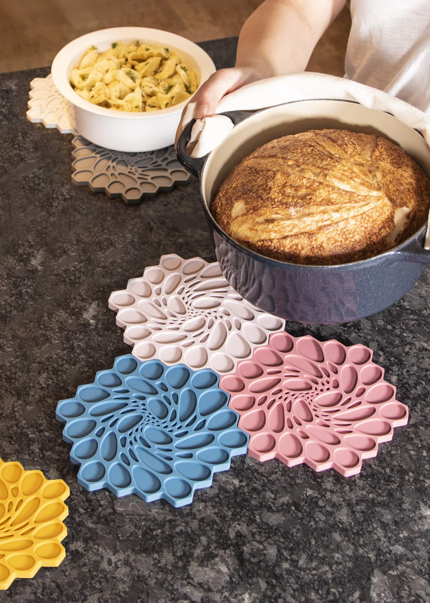 Modern-Twist 7 X 7'' Hive Silicone Trivet, Heat Resistant Up To 675F, Non Slip, Protects Table From Heat, Rouge, Pack Of 1