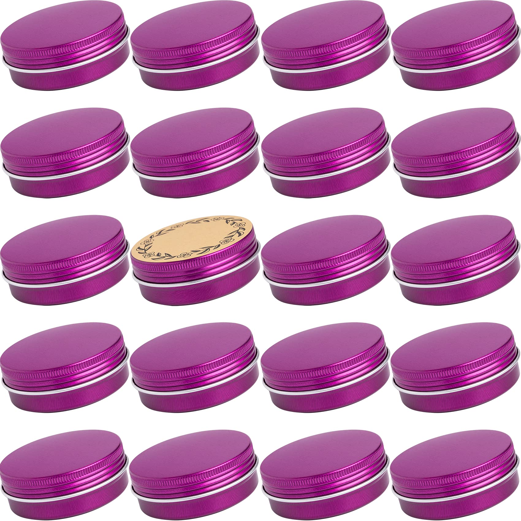 2 Oz / 60Ml Screw Top Aluminum Tin Jar With Screw Lid And Blank Labels - Pack Of 23 (Purple)