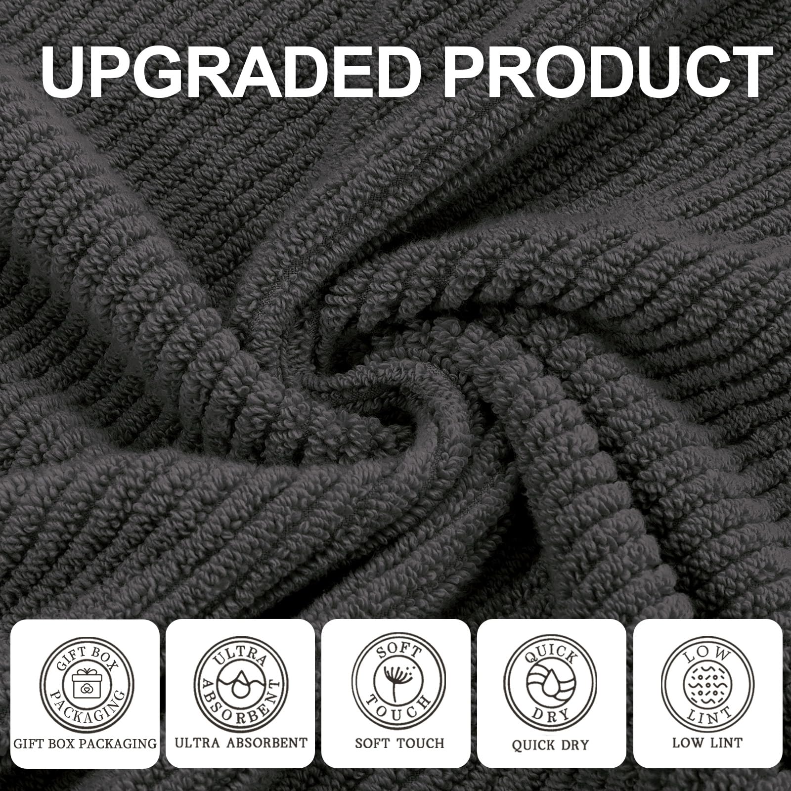 Voova & Movas Grey Bath Towels (4Pc, Large 30''X56'') - 100% Cotton | Quick Dry | Light Weight | Thick | Soft | Absorbent, Luxur