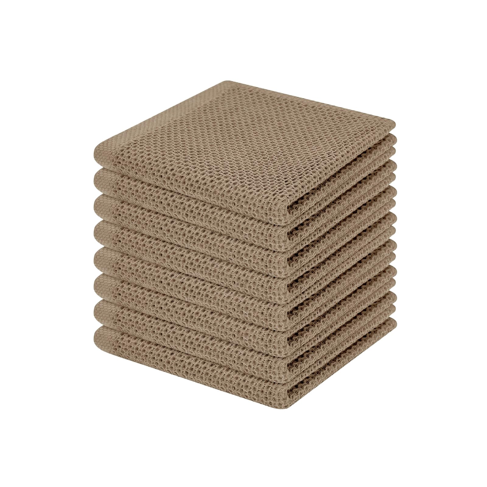 Homaxy 100% Cotton Waffle Weave Kitchen Dish Cloths, Ultra Soft Absorbent Quick Drying Dish Towels, 12 x 12 Inches, 8-Pack, Tan