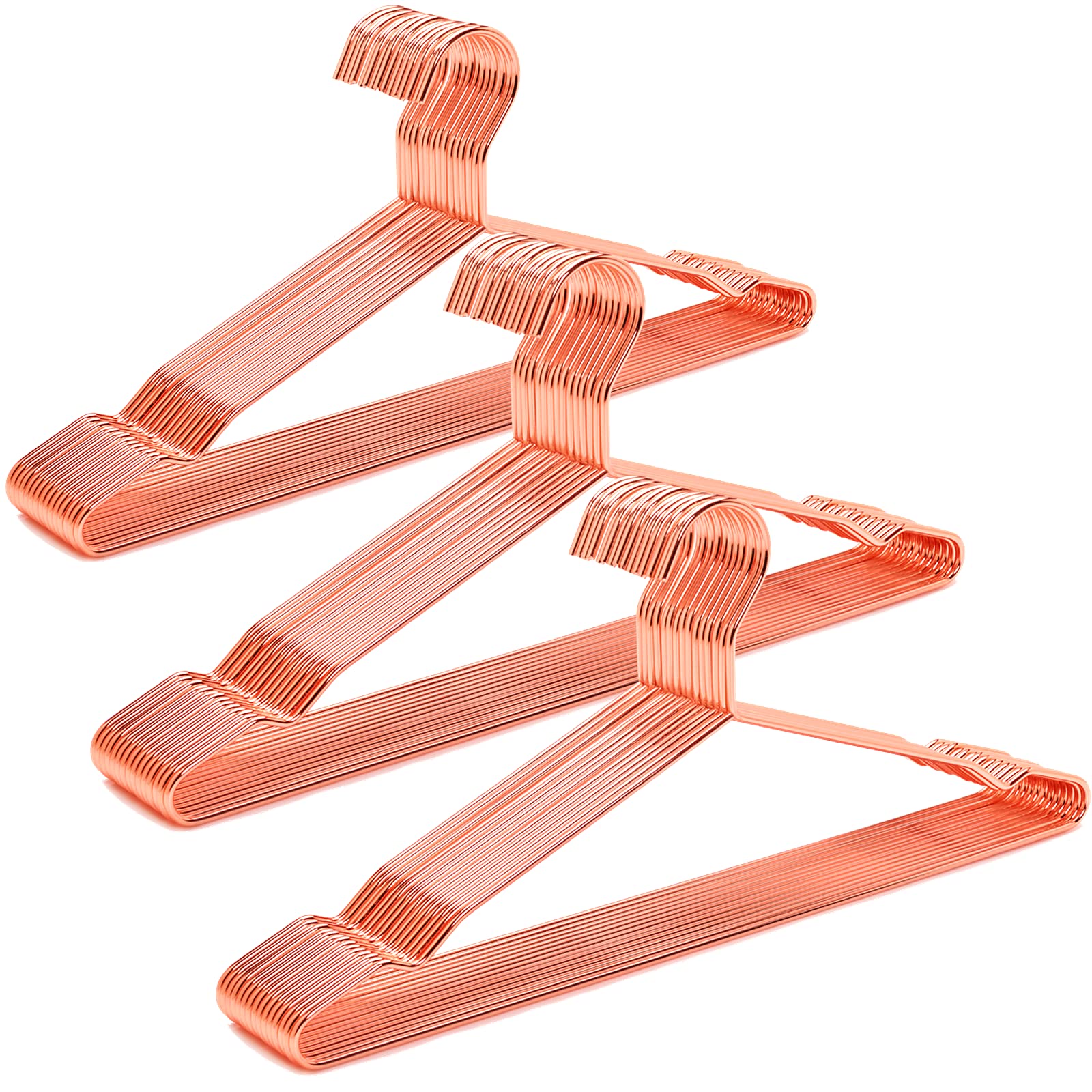 Amber Home 17'' Rose Gold Strong Metal Hanger 30 Pack, Copper Clothes Hangers, Heavy Duty Coat Hangers, Standard Suit Hangers Fo