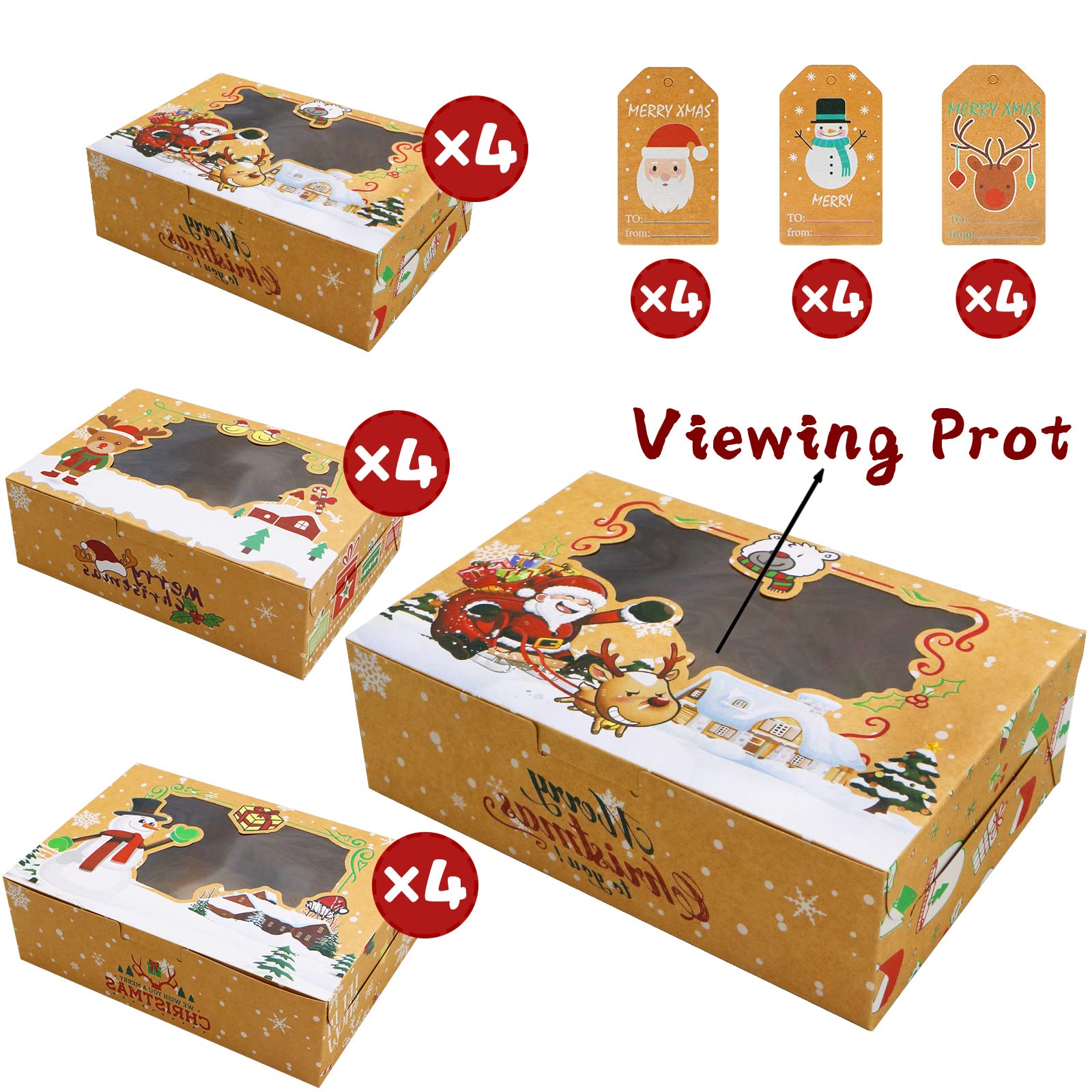 Zmciner 12 Pcs Christmas Cookie Boxes With Window Christmas Bakery Boxes Treat Boxes Baking Boxes For Gift Giving For Pastries,