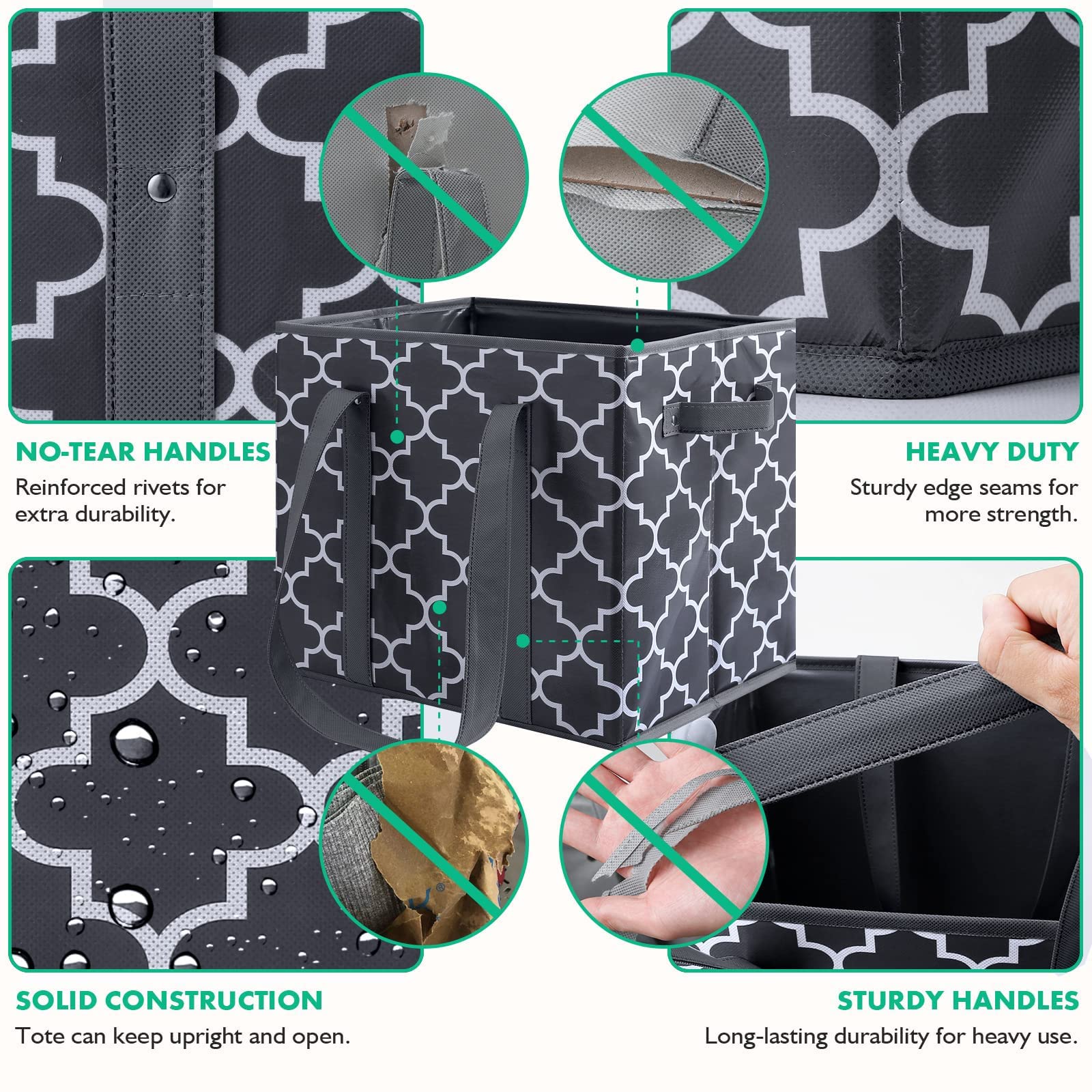 Wiselife Reusable Grocery Bags 2-Pack Foldable Washable Large Storage Bins Basket Water Resistant Shopping Tote Bag Dark Grey