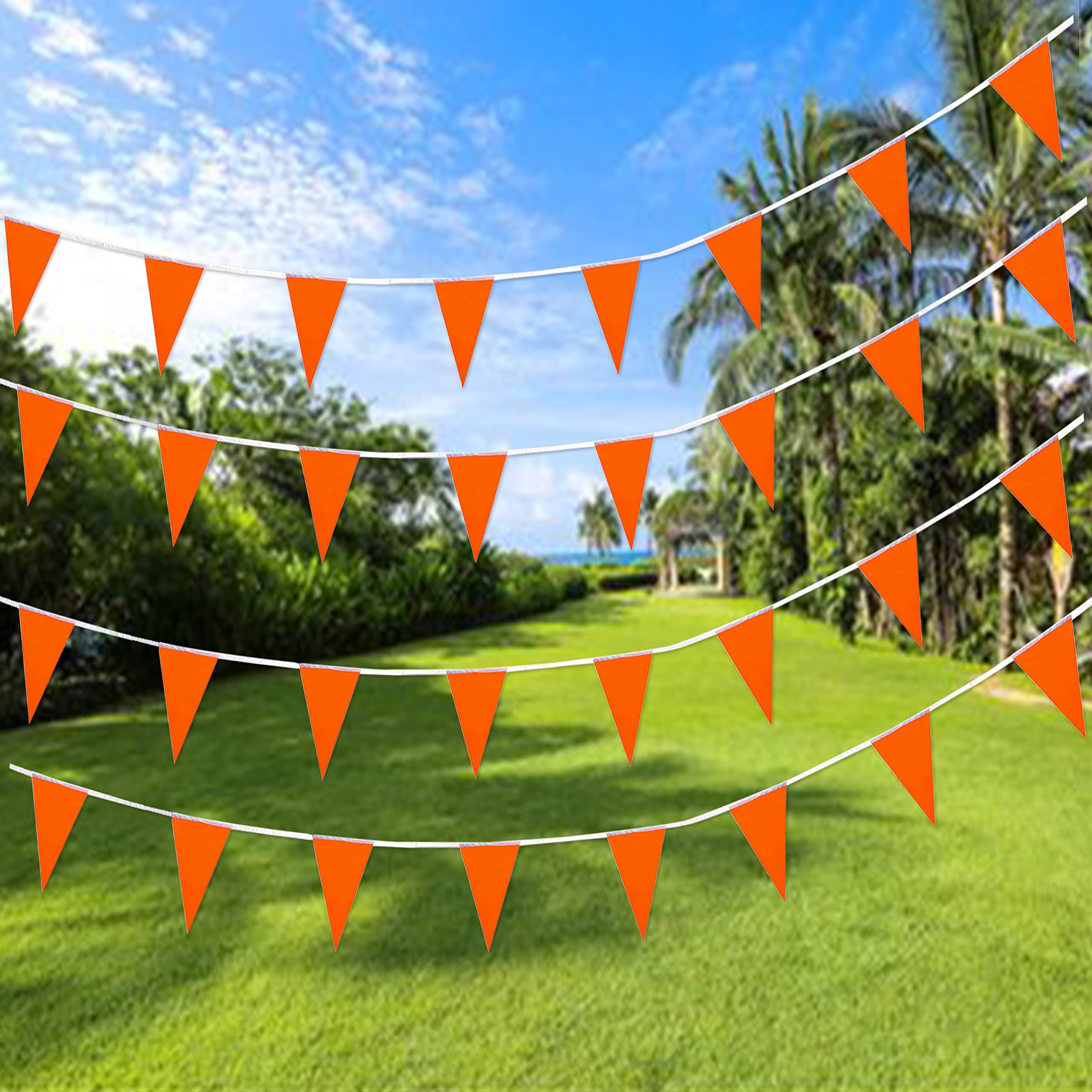 Consummate 100 Feet Orange Pennant Banners Flags String Hanging Triangle Bunting Flags For Grand Opening,Kids Birthday,Party Dec