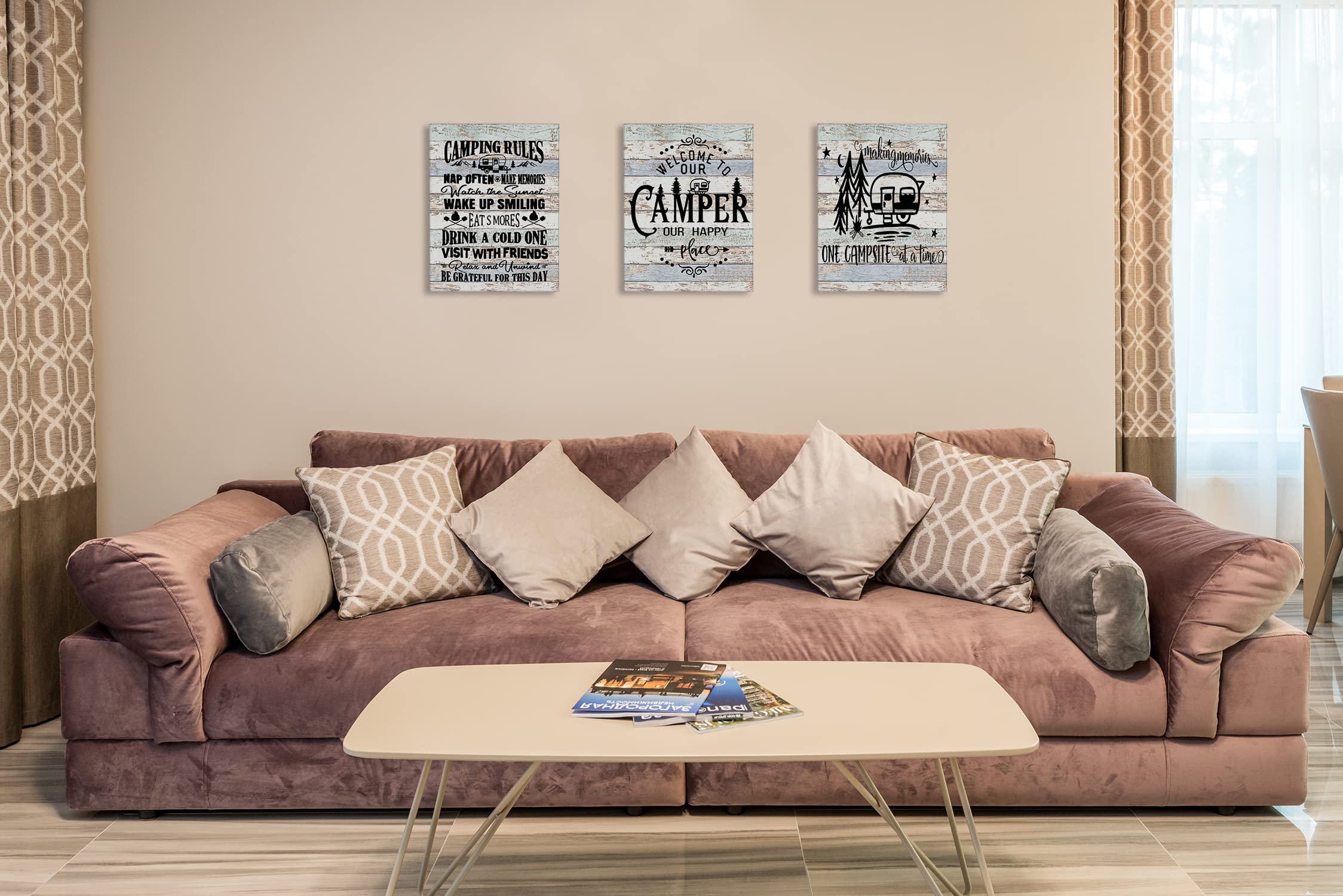 Camper Camping Rules Campsite Canvas Wall Art Prints Artwork Signs Framed For Lake House Cabin Porch Campsite Wall Decor Home Ro