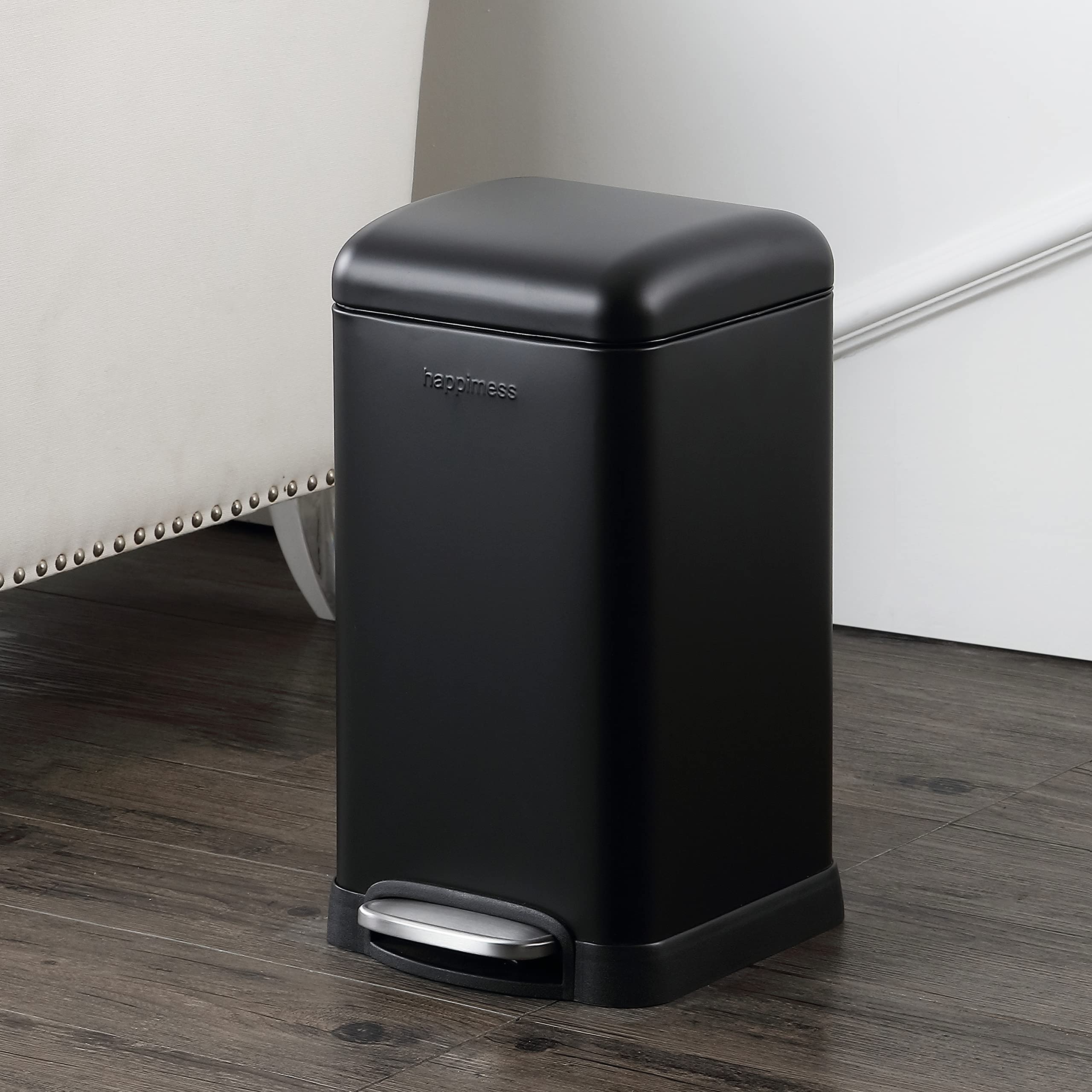 Happimess Hpm1012B Betty Retro Mini 3.2-Gallon Step-Open Trash Can With Soft-Close Lid, Modern, Minimalistic, Fingerprint Proof
