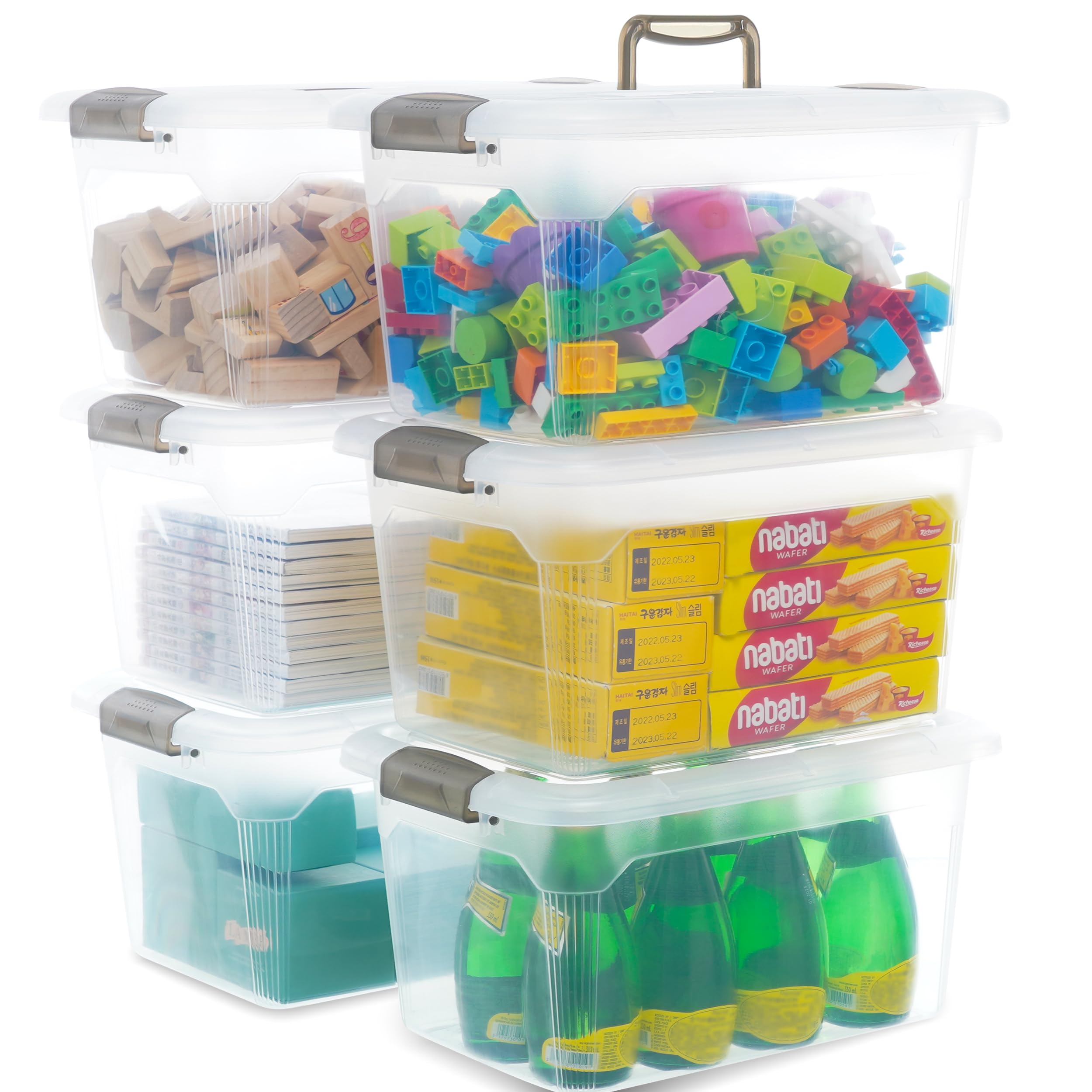 Citylife 6 Packs 13.7 Qt Storage Bins With Lids Clear Plastic Bins With Grey Handle Stackable Storage Containers For Organizing