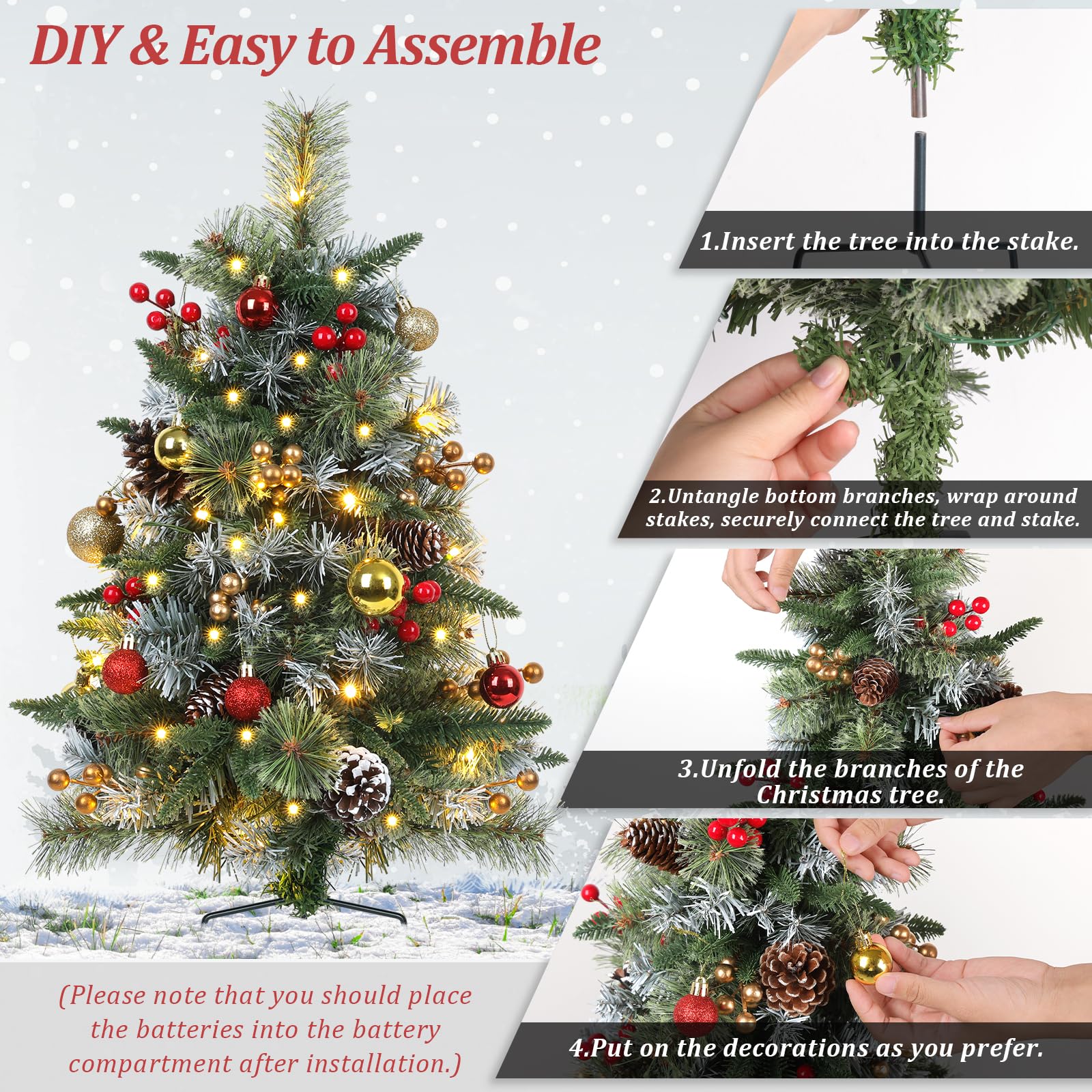TOWPONICS Set of 2 Outdoor Pathway Christmas Trees with Lights, Frosted Twinkle Small Easy Christmas Tree for Driveway, Entrance