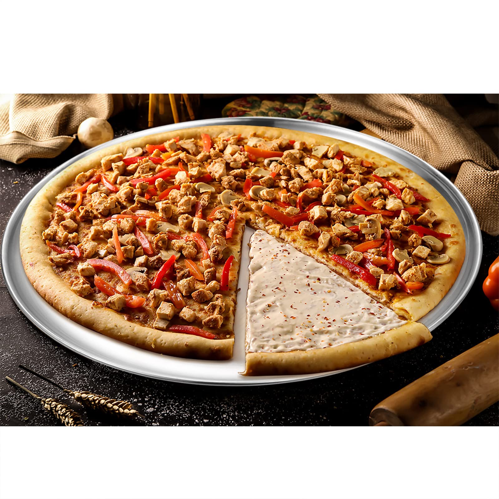 Deedro Stainless Steel Pizza Pan 13 Inch Round Pizza Tray Pizza Baking Sheet, Healthy Pizza Baking Pan Pizza Serving Tray Crispe