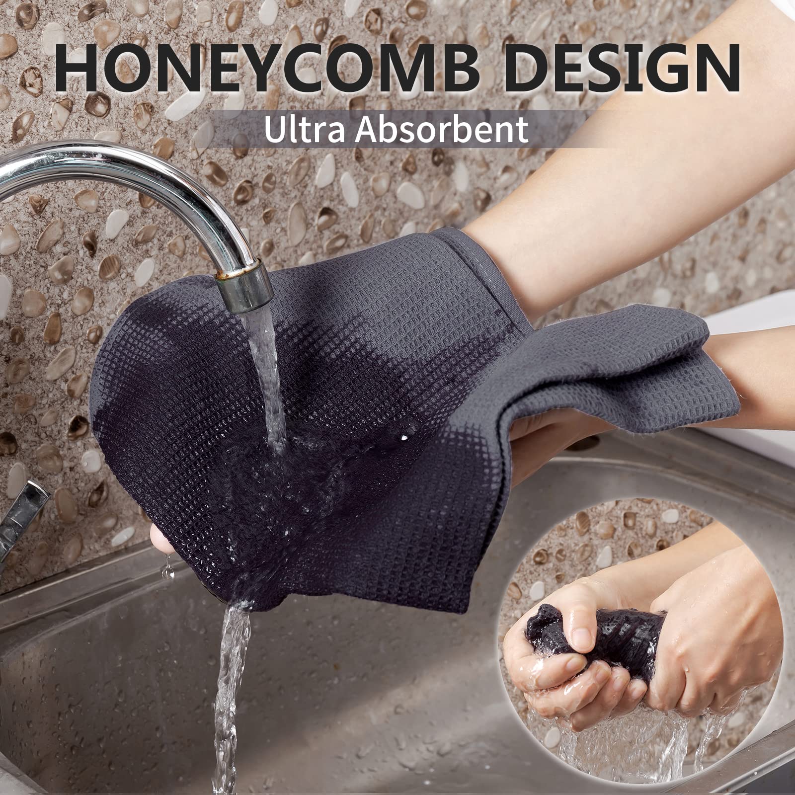 Quiltina 100% Cotton Absorbent Kitchen Dish Towels Set, Waffle Weave Kitchen Hand Towels, Ultra Soft Dish Towels Dish Cloths, Qu