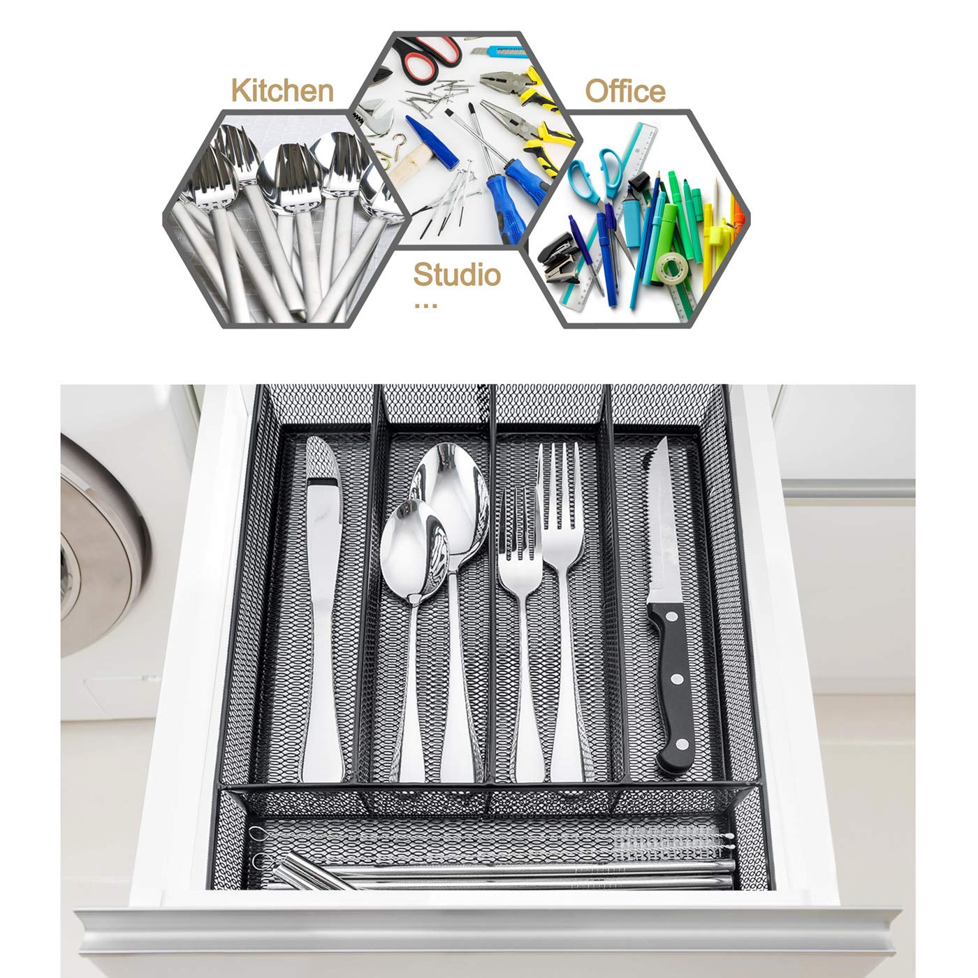 Haware Utensil Drawer Organizer, Mesh Wire Silverware Organizer Divider For Kitchen, Stainless Steel Cutlery Flatware Storage Tr