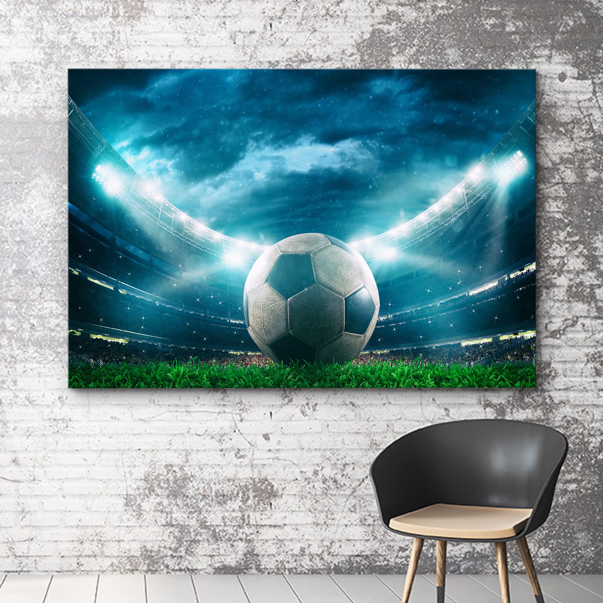 Wall26 Canvas Print Wall Art Vibrant Neon Blue Soccer Ball World Cup Stadium Boys Room Decor Sports Fitness Photography Realism