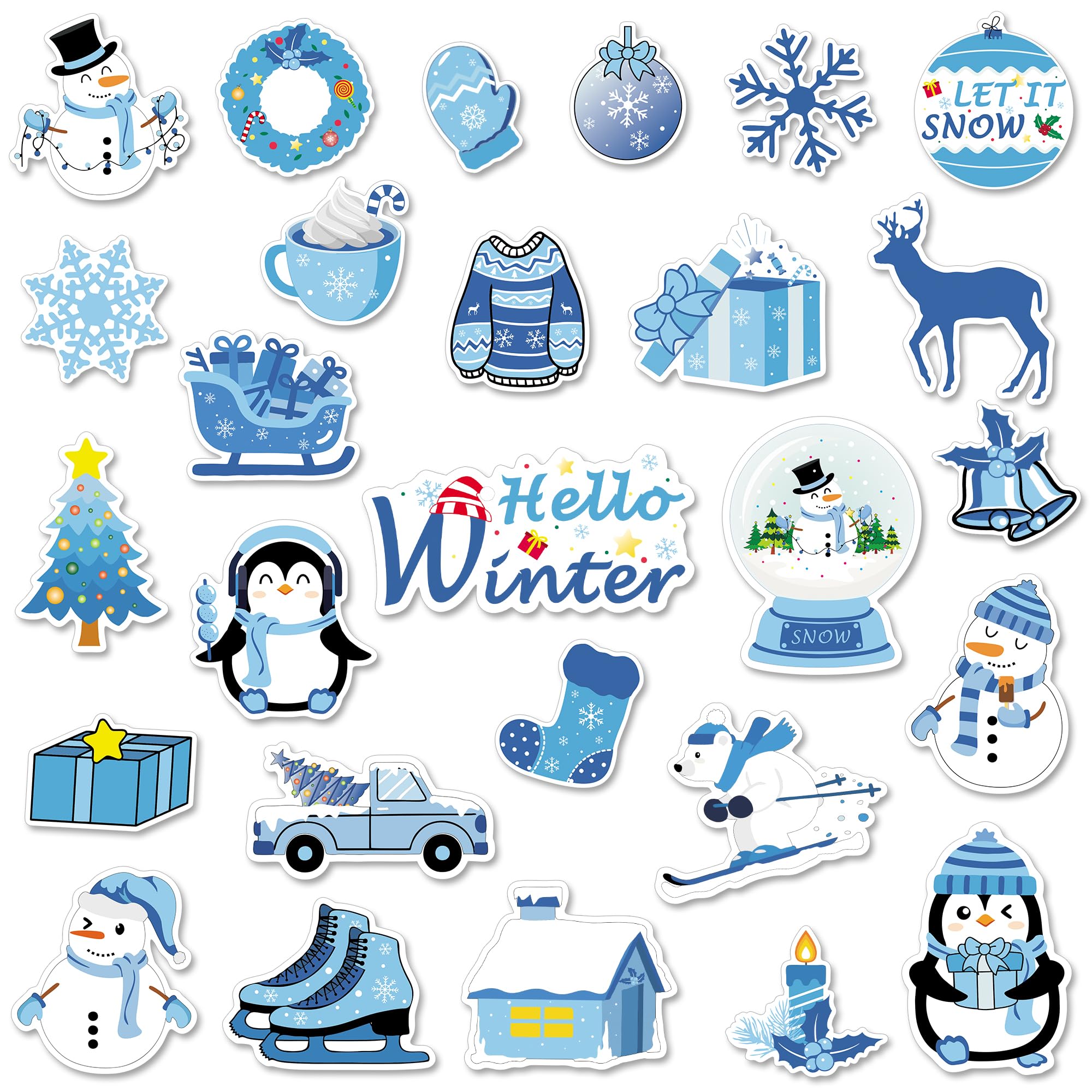 ZCCLINN Winter Christmas Fridge Magnets - 27Pcs Let It Snow Refrigerator Magnetic Sticker Decoration, Holiday Snowflake Snowman 