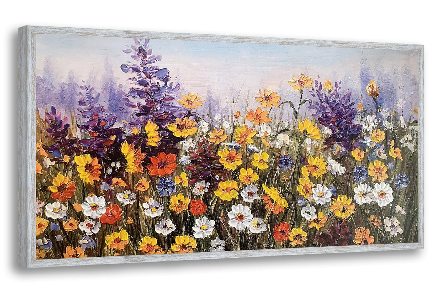 Ardemy Flowers Wall Art Canvas Daisy Colorful Landscape Painting Purple Yellow Textured Floral Picture Artwork For Living Room B