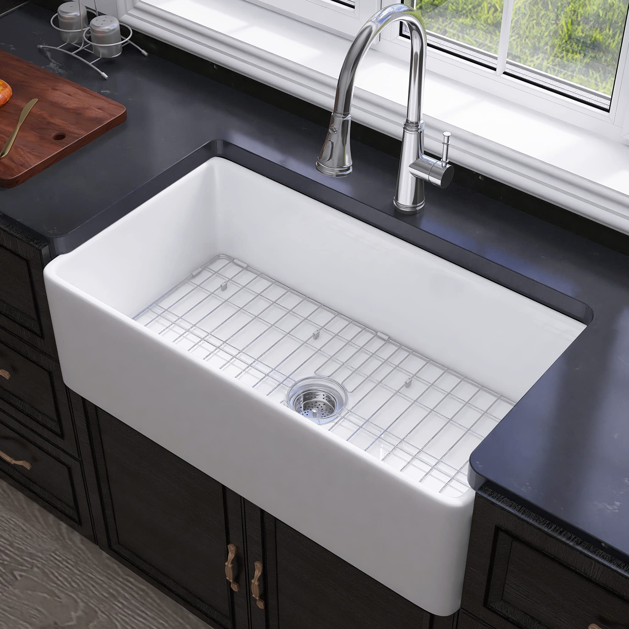 Miuara Farmhouse Sink 33 Inch - Apron Front Kitchen Sink Reversible 33x18x10, Undermount Installation, Farm House Style Single B