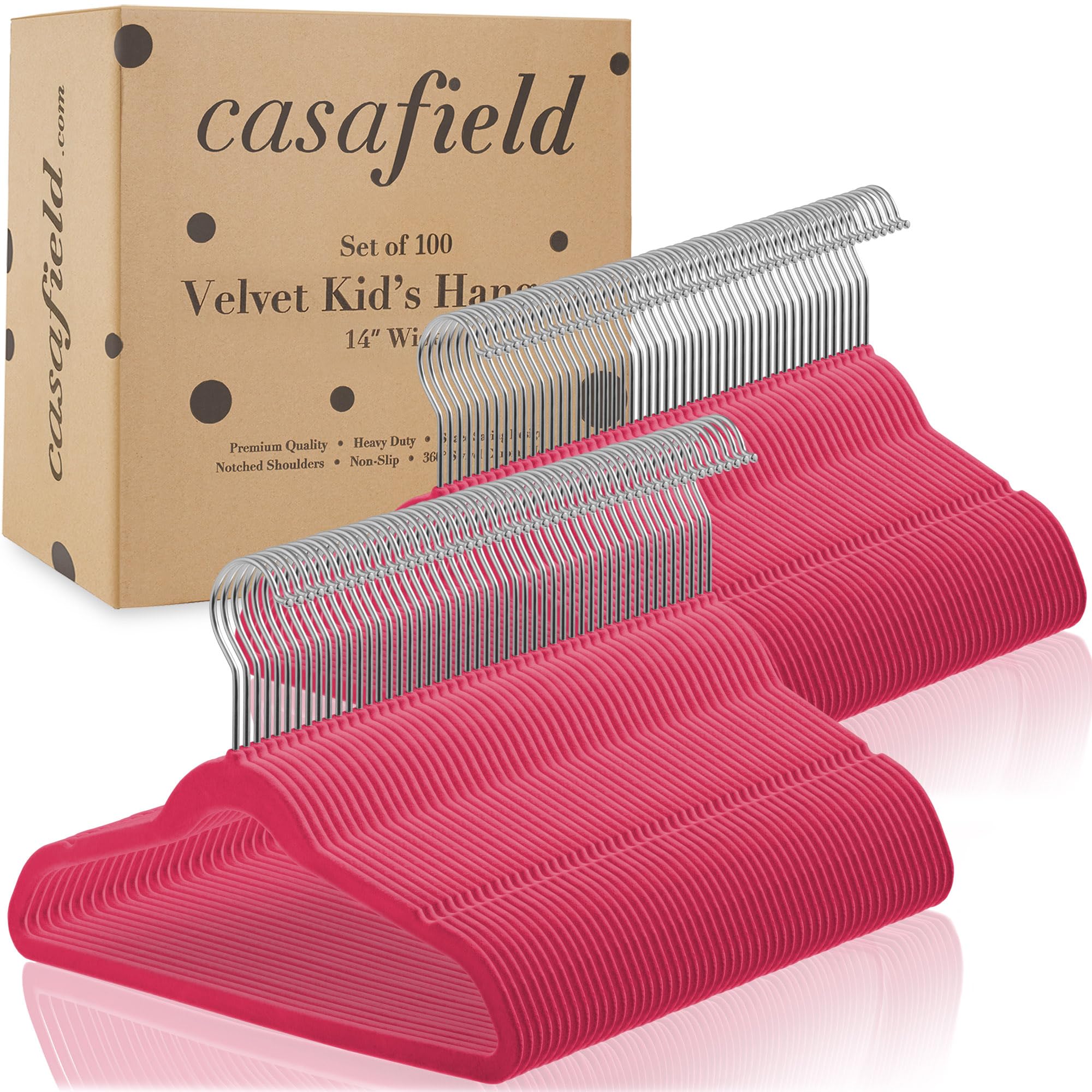 Casafield 100 Velvet Kid'S Hangers - 14'' Size For Children'S Clothes - Pink