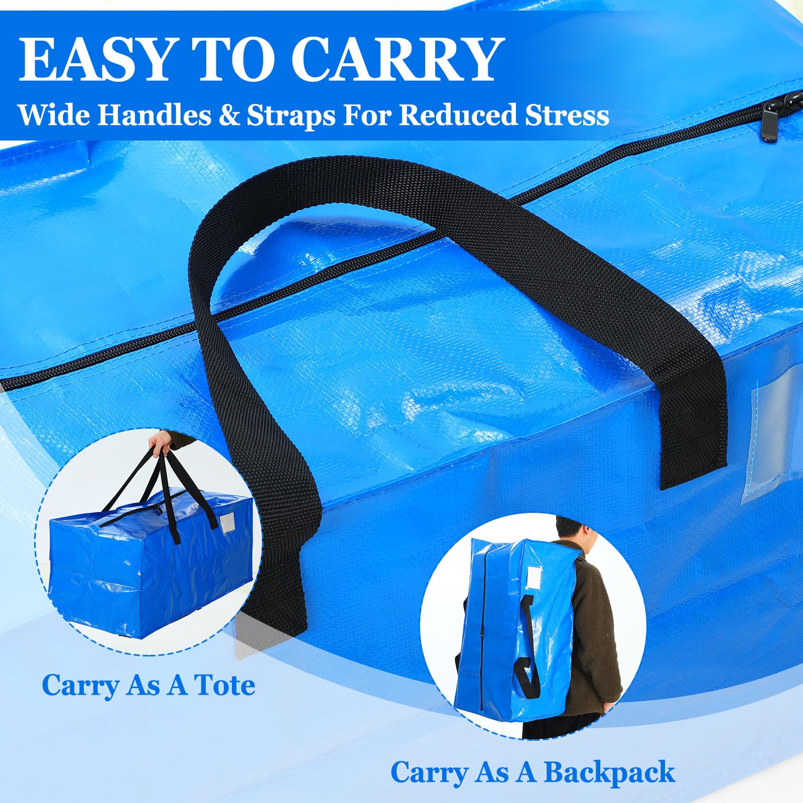 Clysee 4 Pcs 24 Gallon Large Moving Bags with Zipper and Handles Foldable Storage Duffle Bags Heavy Duty Extra Large Totes for C