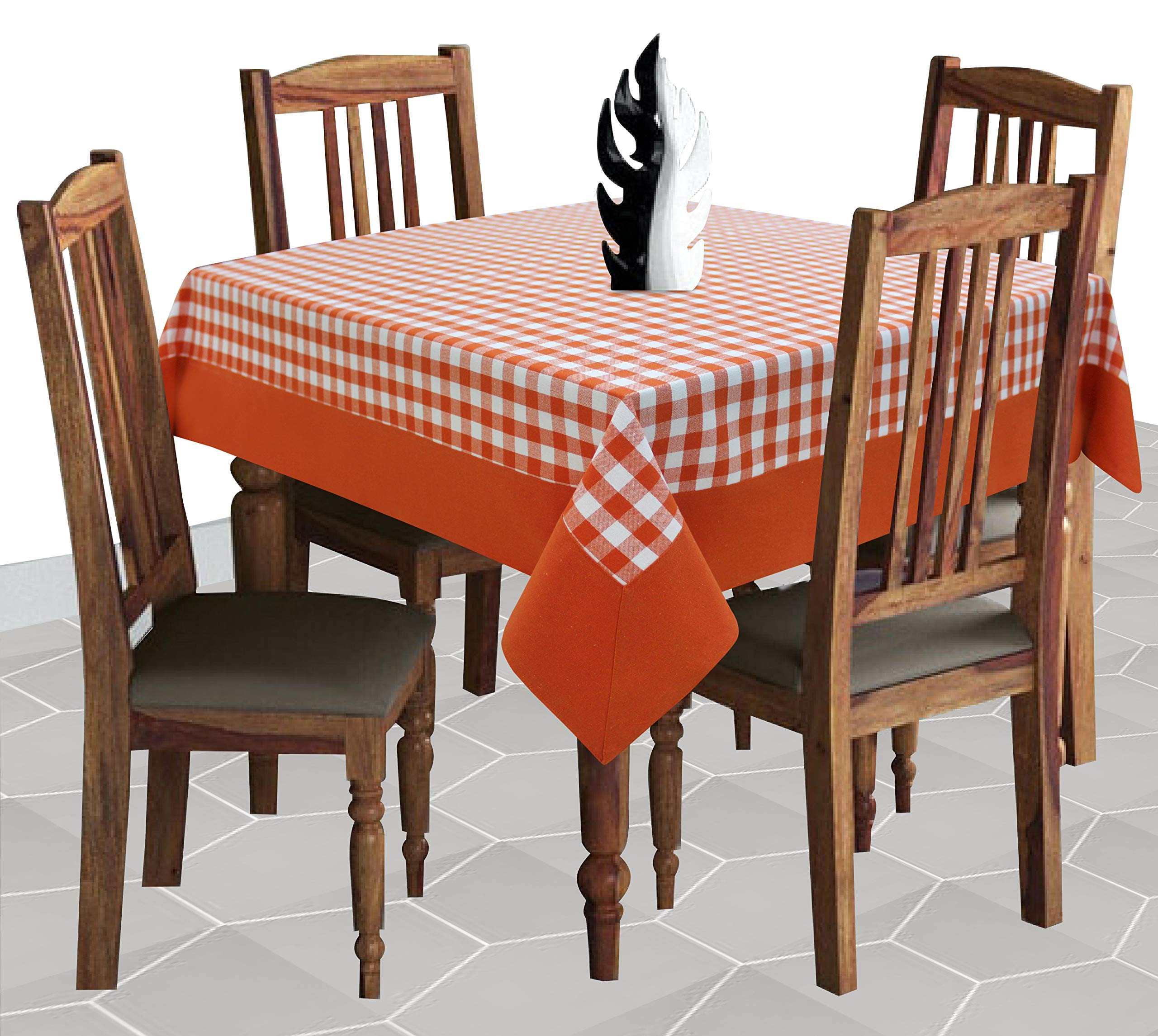 AIRWILL Cotton Checkered Pattern 4 Seater Table Cloth Pack of 1 pc (Orange)
