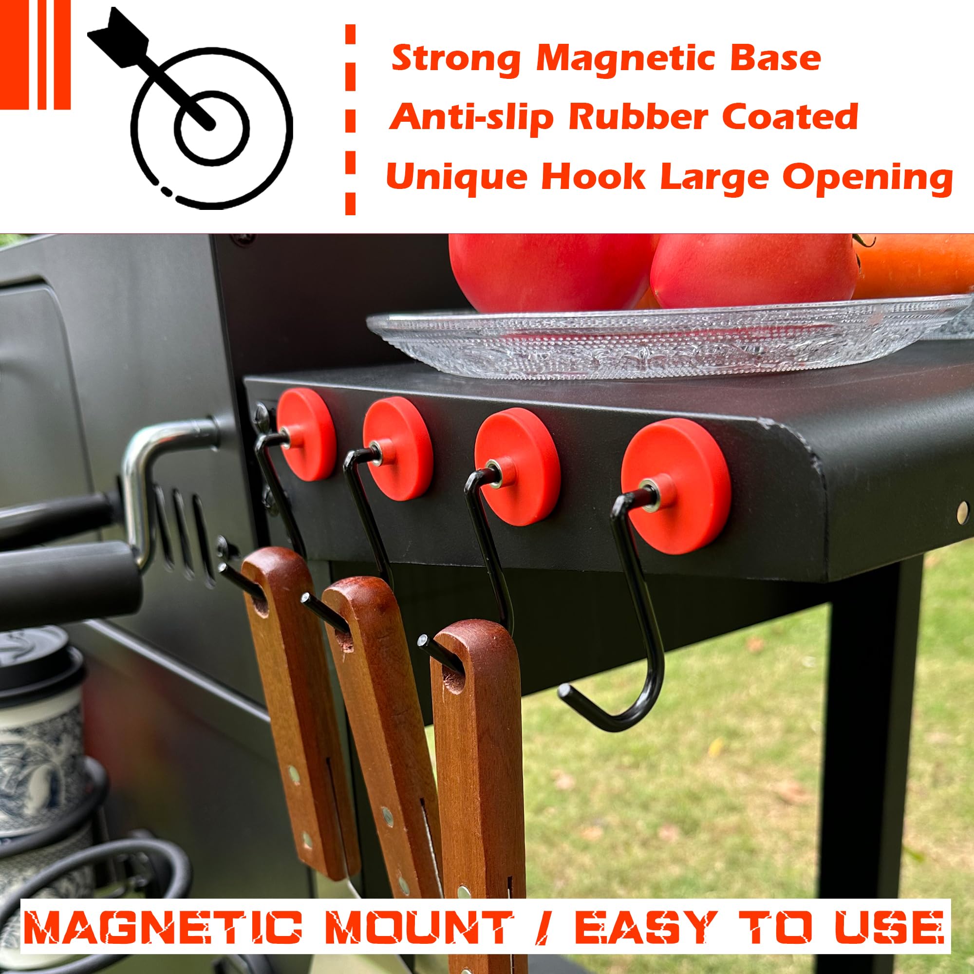 Unusfire Magnetic Grill Hooks,4 Pack Heavy Duty Magnetic Mount Barbecue Hooks For Hanging,Non-Slip Universal Magnetic Hooks For